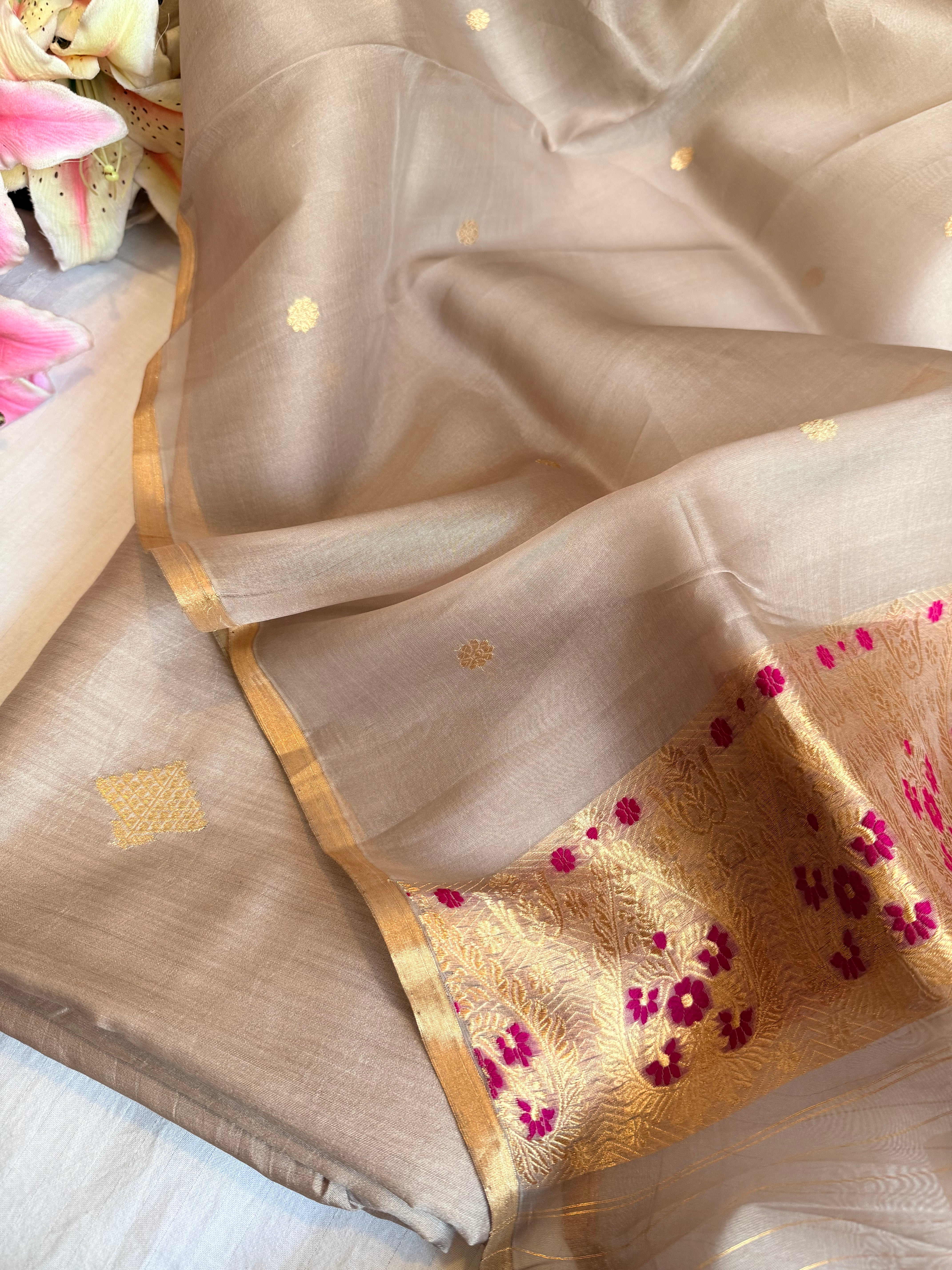 Summer suit sets - Spun chiniya silk kadhwa buti kora silk duppata suit sets