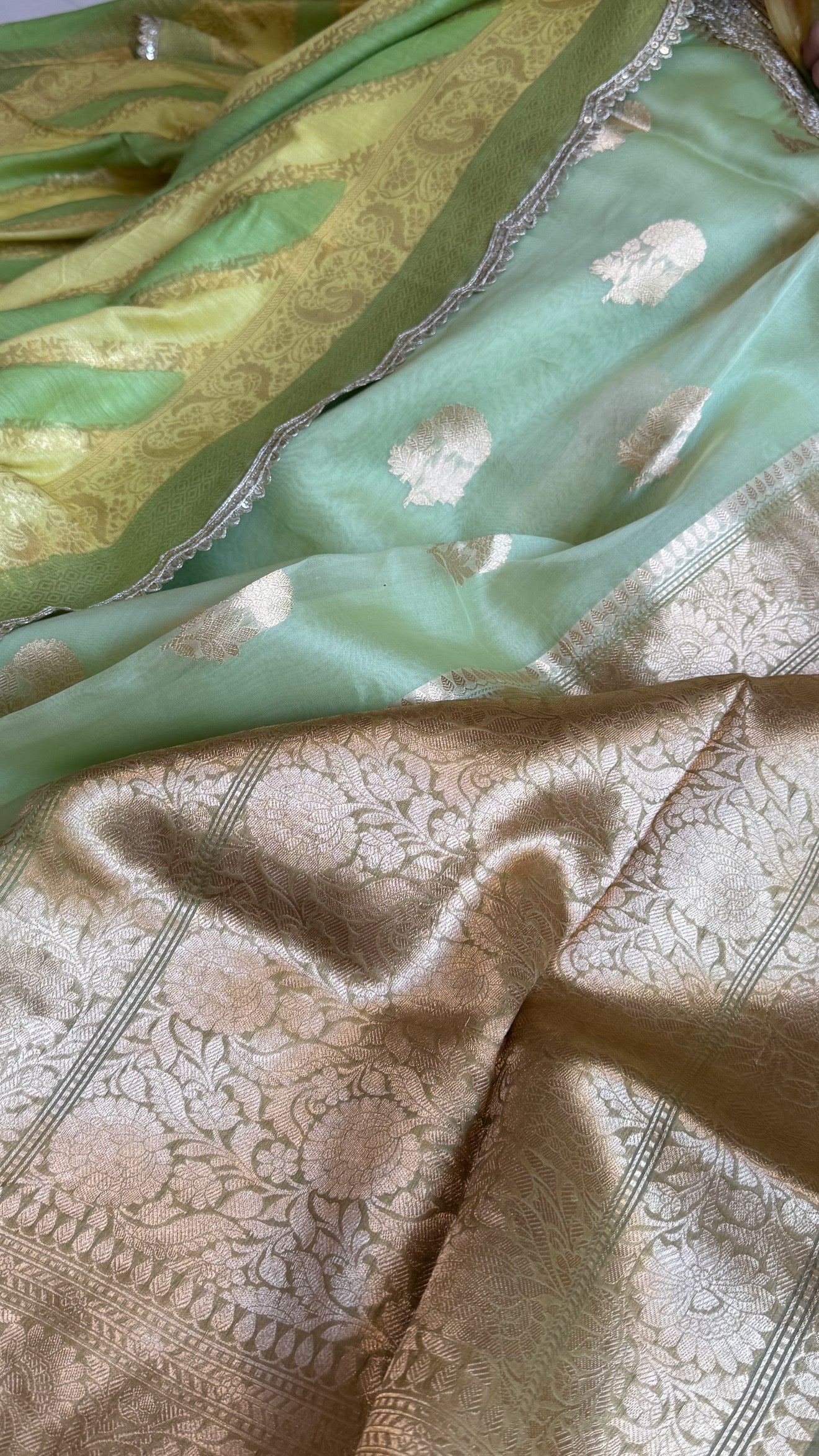 Kora silk chap dye contrast border kadhwa saree paired with moonga silk duppata sets