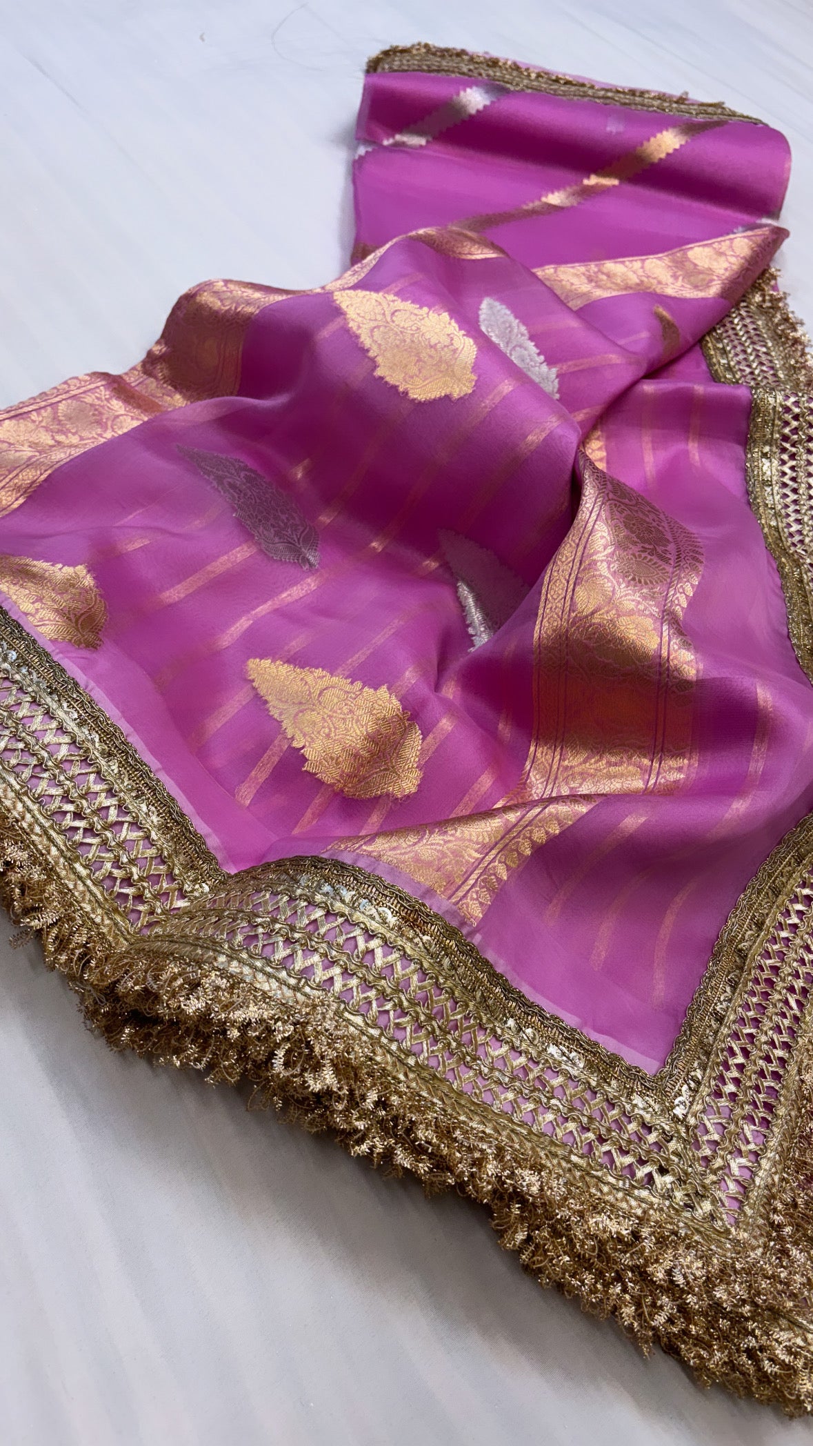 Pink sky shade leela kora silk jungla saree