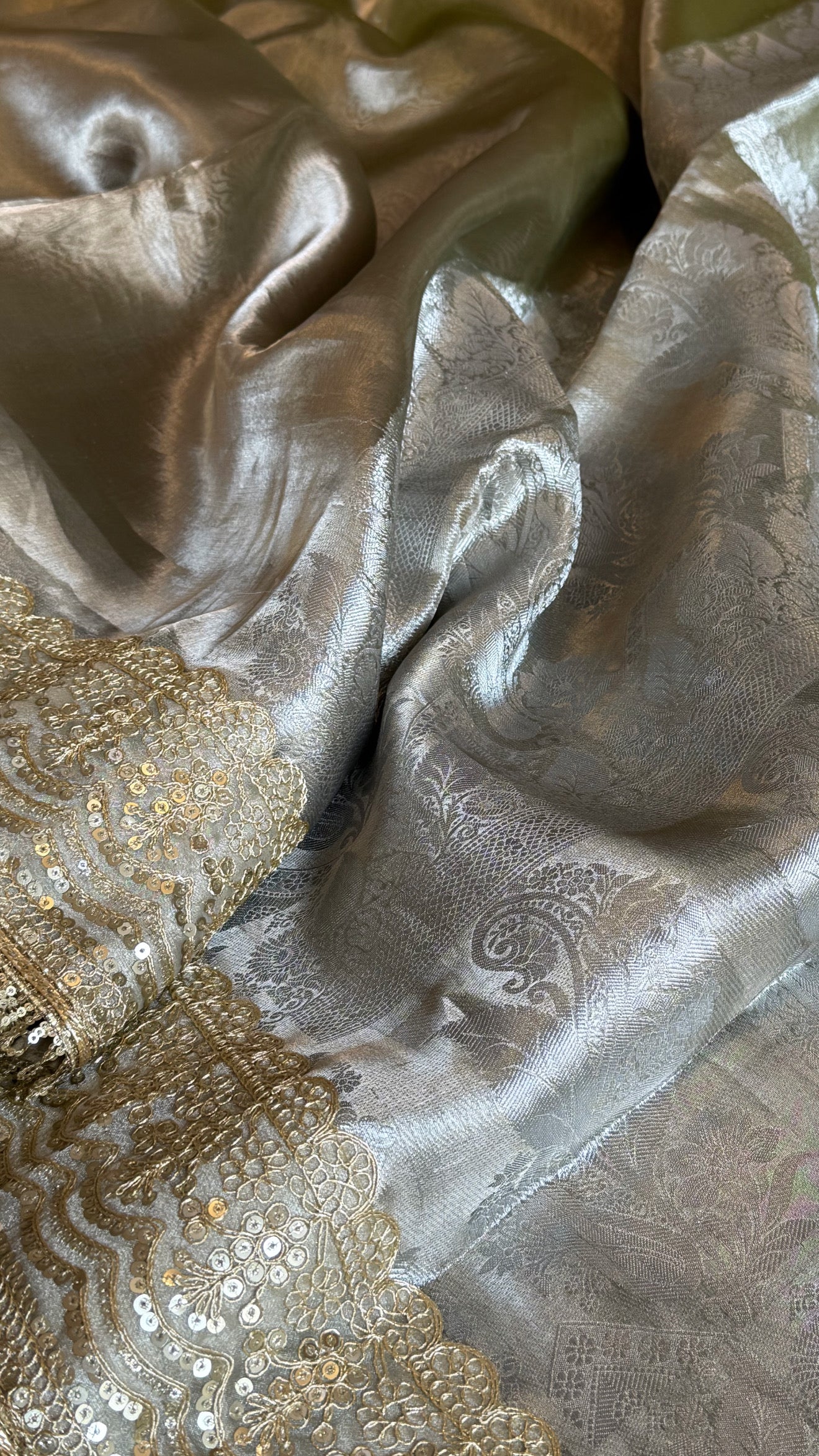 Earthy shades of rang birangi maharani tissue silk kadhwa saree