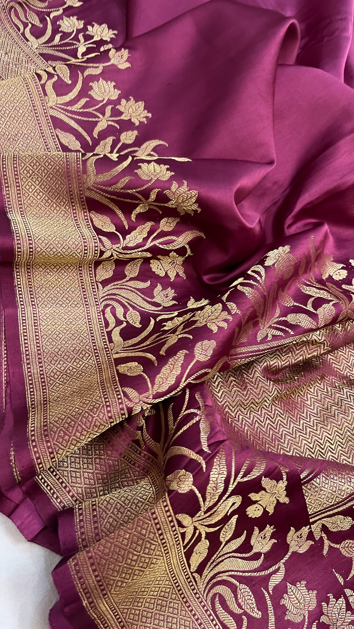 Falsa purple banarasi mashru silk kadhwa border saree