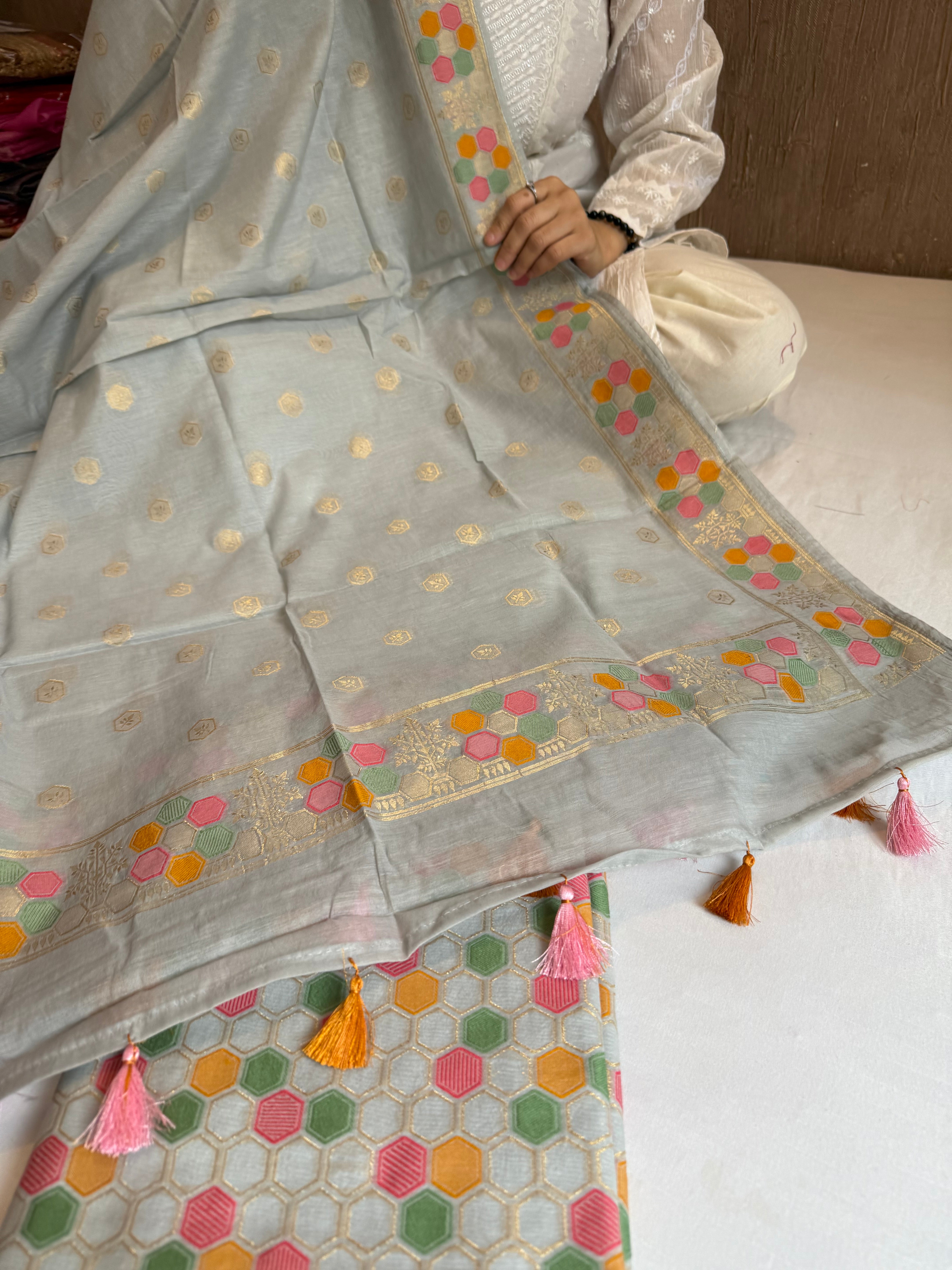 Banarasi cotton resham meenakari suit set