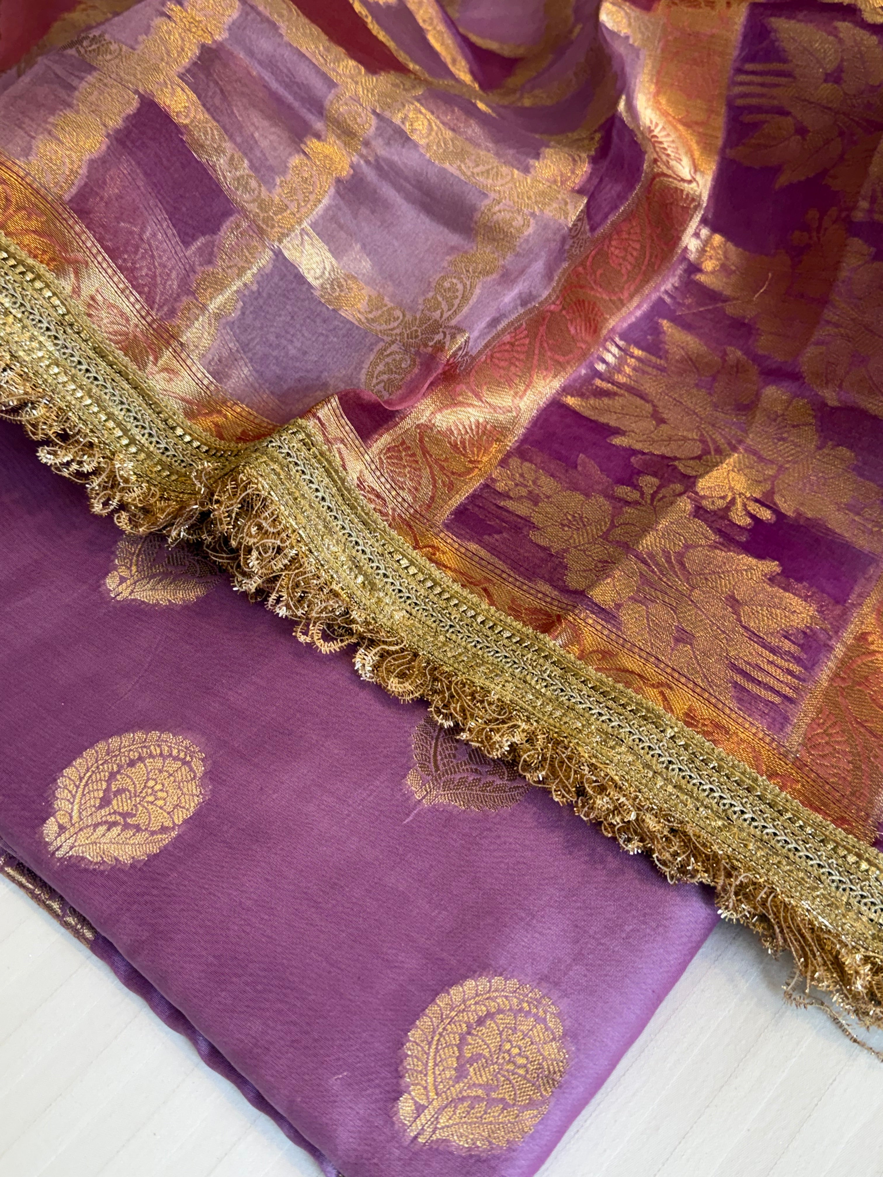 Shades of purple - Kora silk rangkaat kadhwa duppata paired with silk kurta set