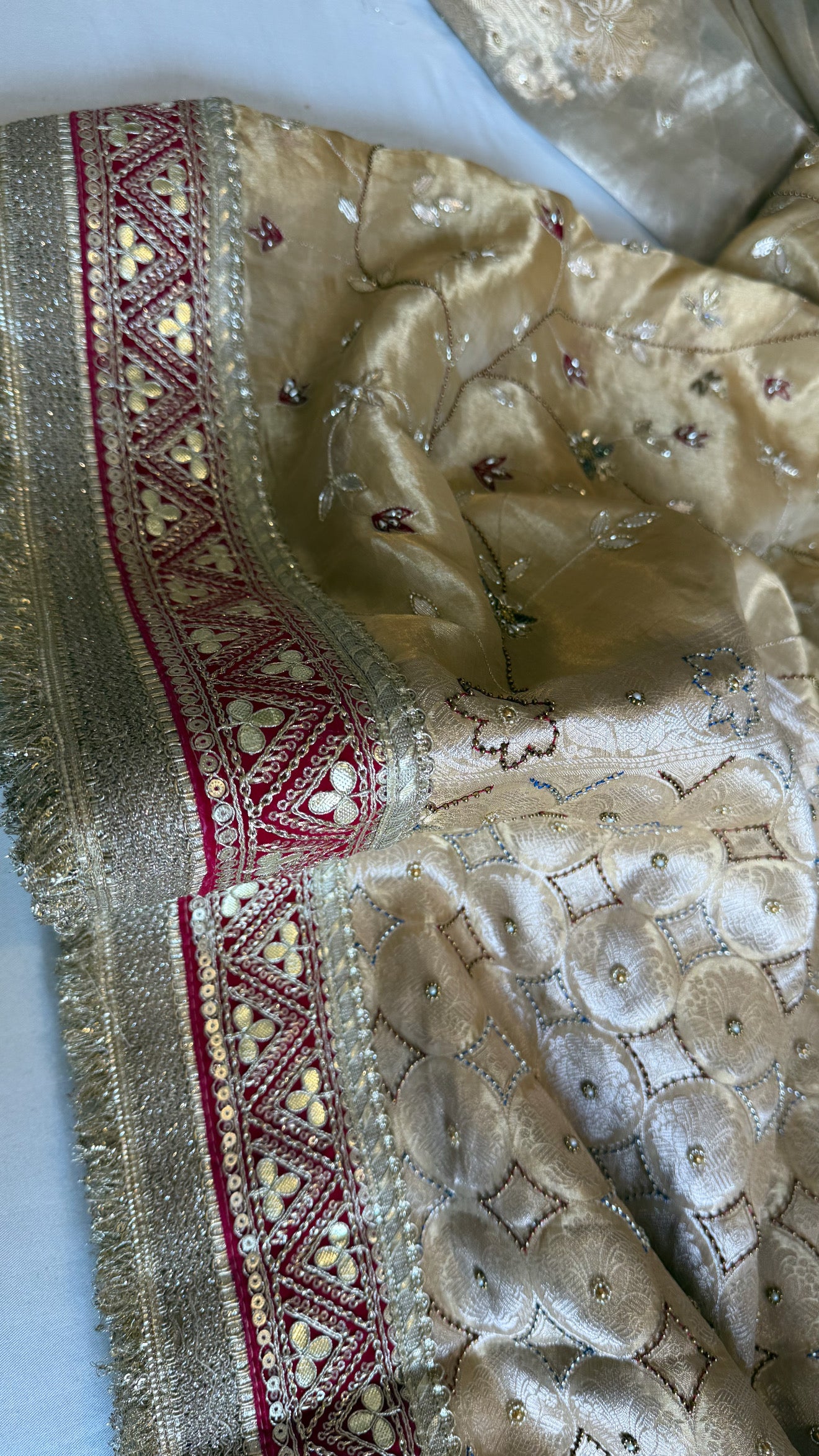 Kutchi inspired “sheesham edit” mirror work and zardozi meenakari work hand embroidered saree