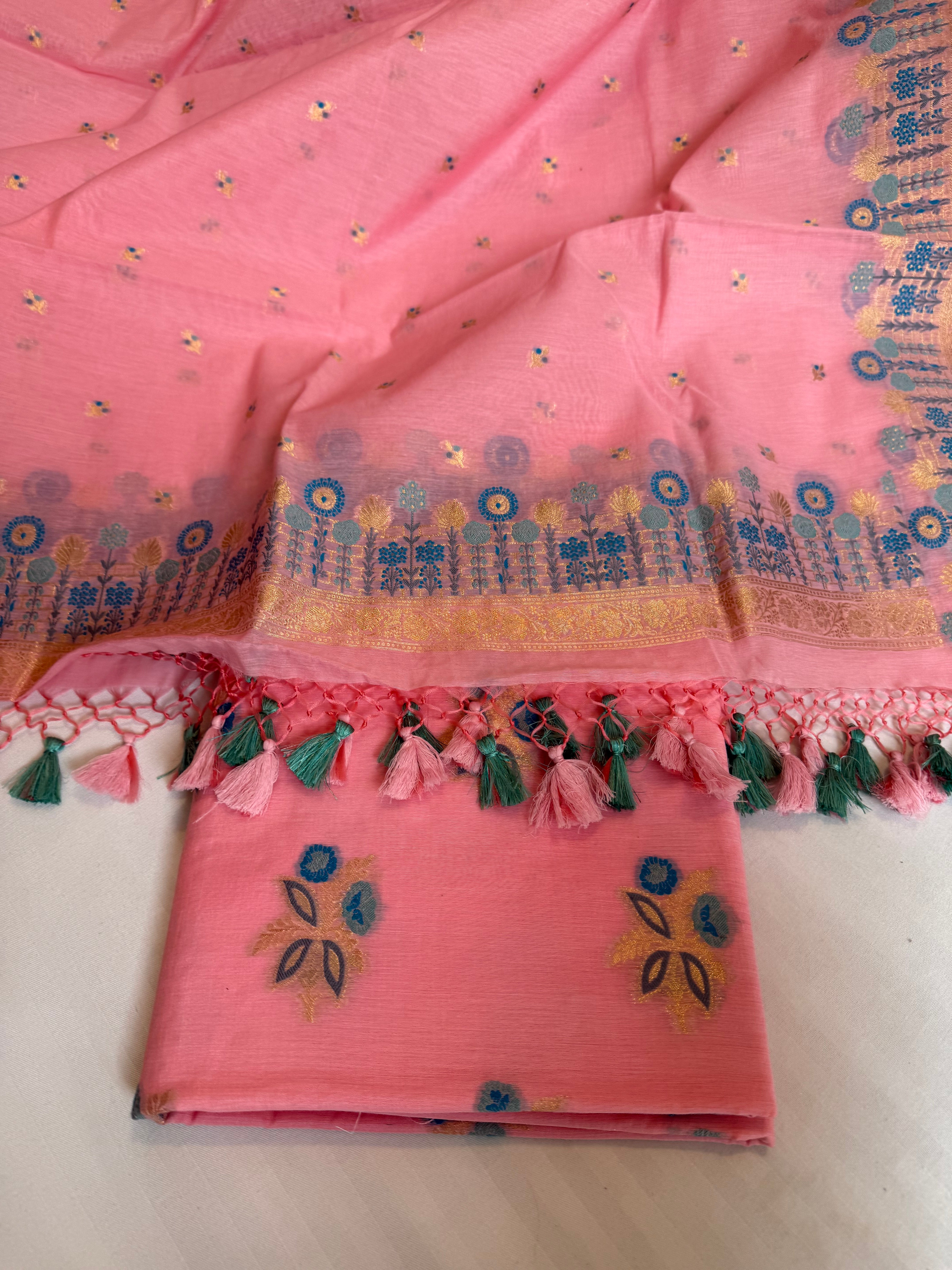 Banarasi cotton resham meenakari kadhwa suit set