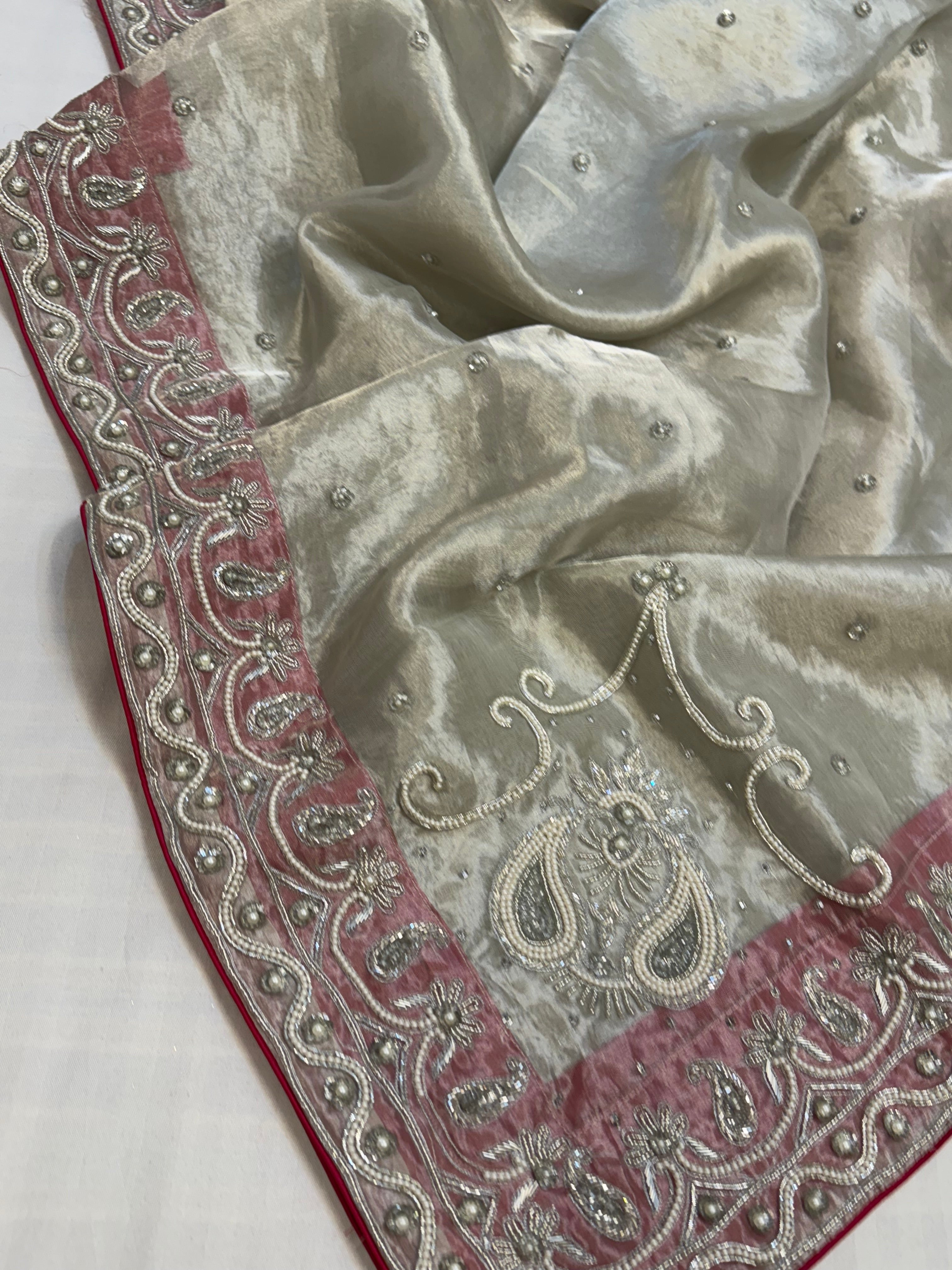 Heere aur moti edit - Ivory pearl work heavy zardozi work hand embroidered saree