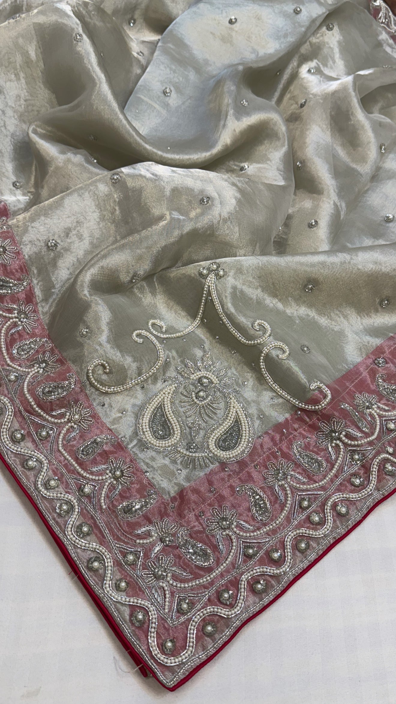 Heere aur moti edit - Ivory pearl work heavy zardozi work hand embroidered saree