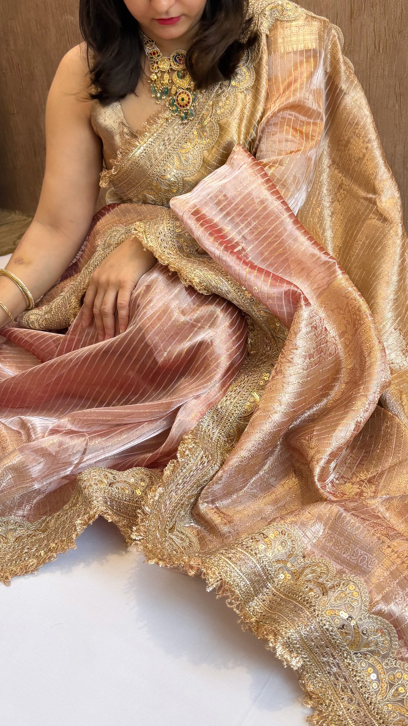 Maharani rang birangi tissue silk zari striped kadhwa saree