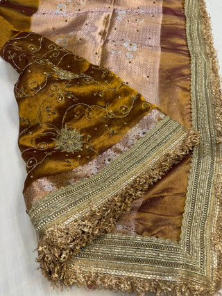 Cocktail edit sarees - Kanjivaram gold tissue silk heavy hand embroidered saree