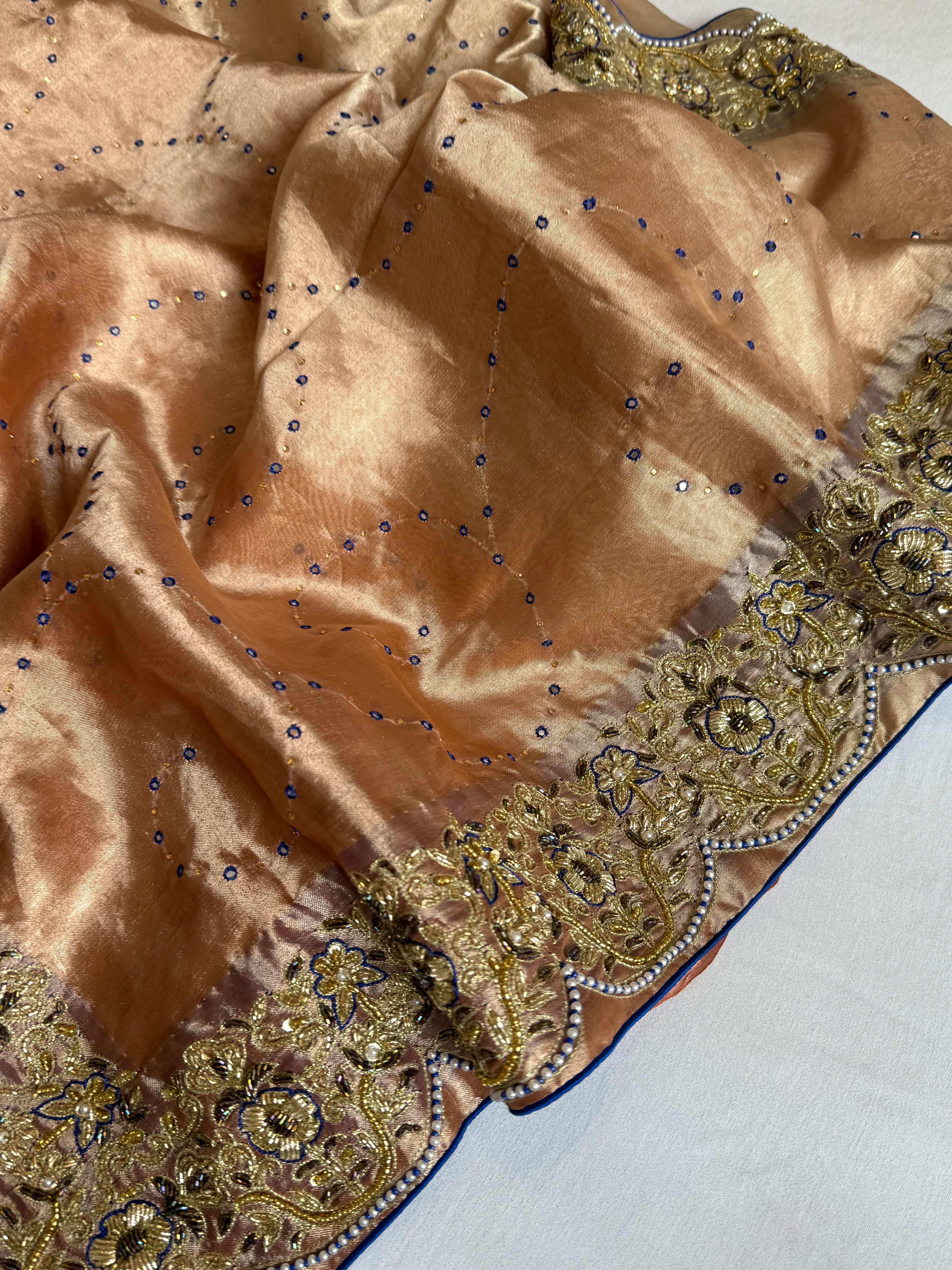 Umrao jaan inspired double diamond tissue silk zardozi work hand embroidered saree