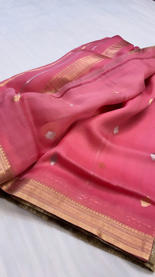 Peachy peach shade leela kora silk jungla saree