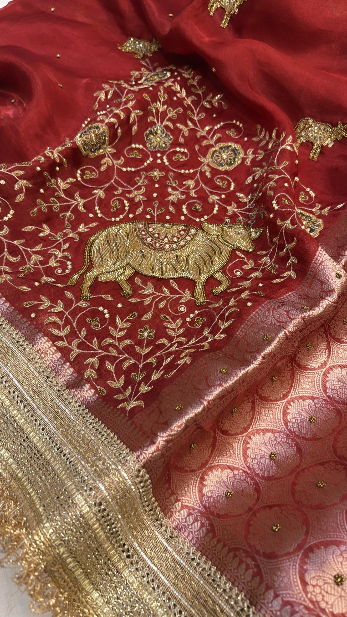 Dulhan ki maa wali saree - Husn tissue silk hand embroidered kadhwa sarees