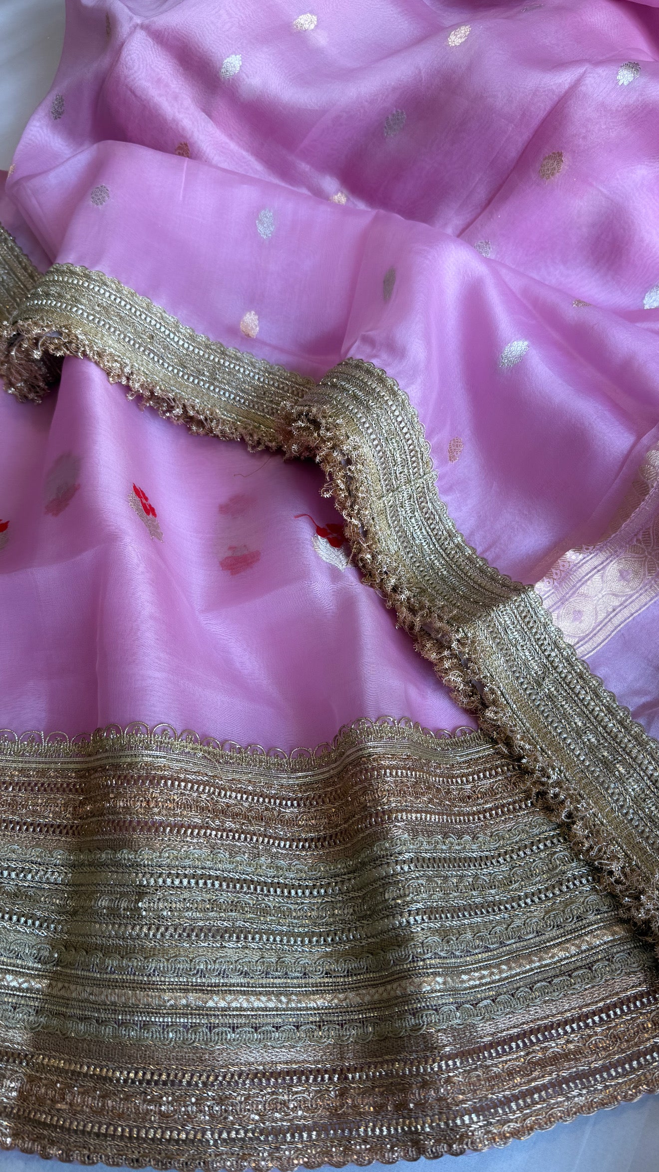 Blush pink kora silk kadhwa buti gotapatti suit set