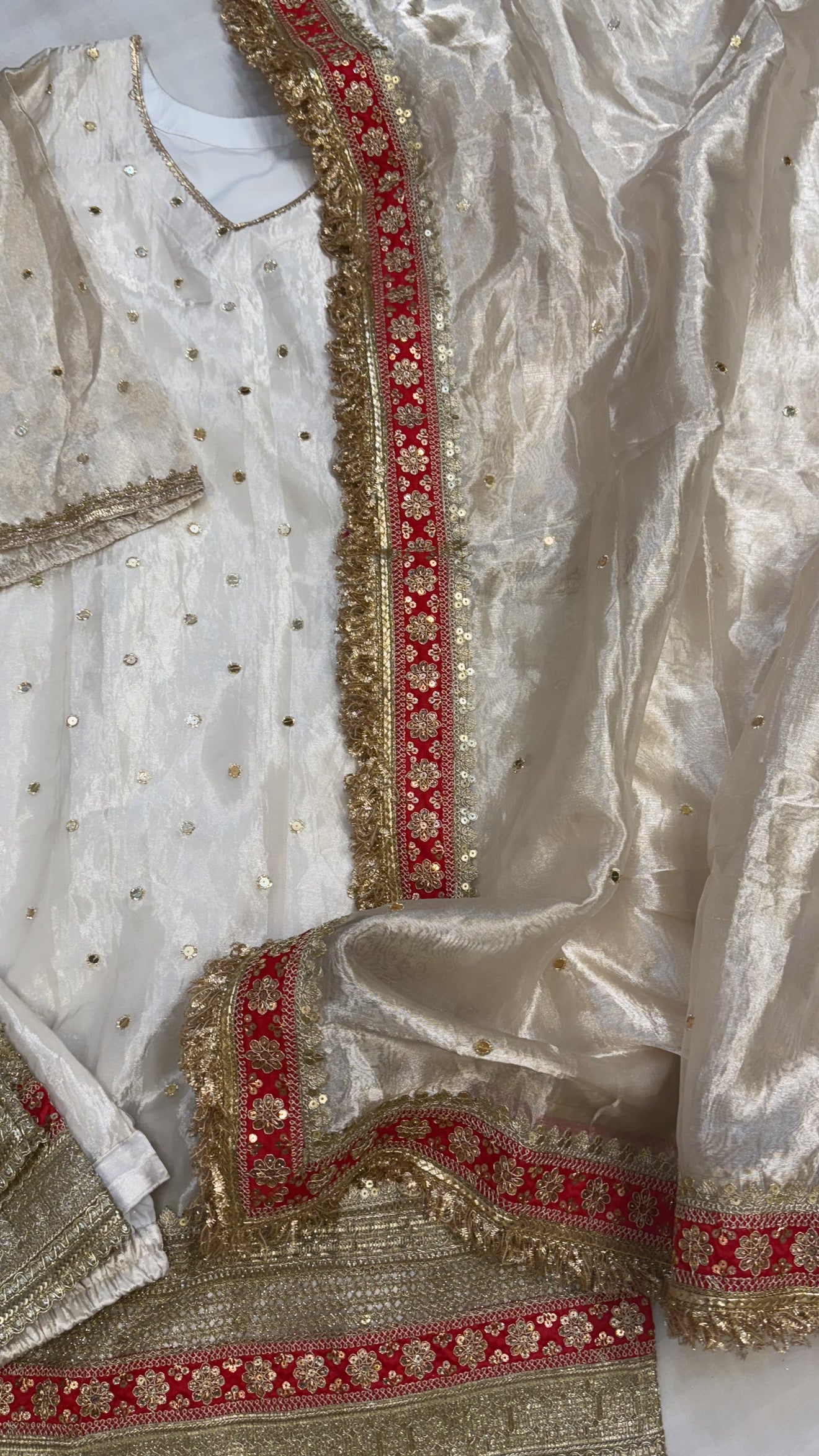 Dulhan ka joda - Diamond tissue silk heavy zardozi red border kadhwa suit set