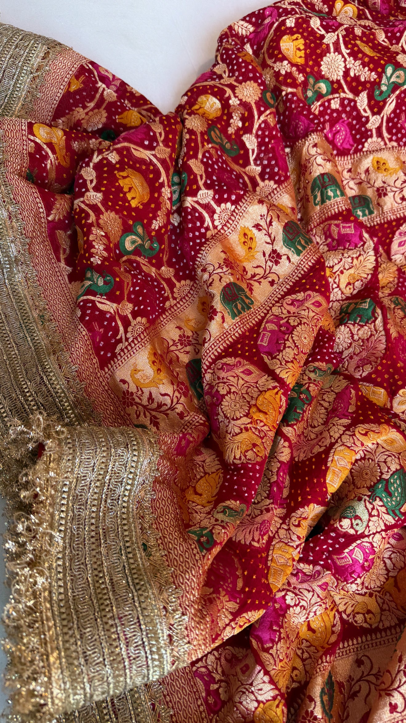 Shikargah edit - Rai-bandhej meenakari kadhwa shikargah gotapatti saree