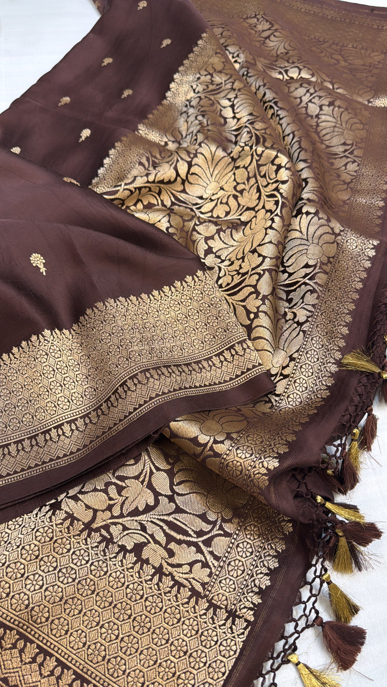 Mashru satin silk chocolate brown shade banarasi saree