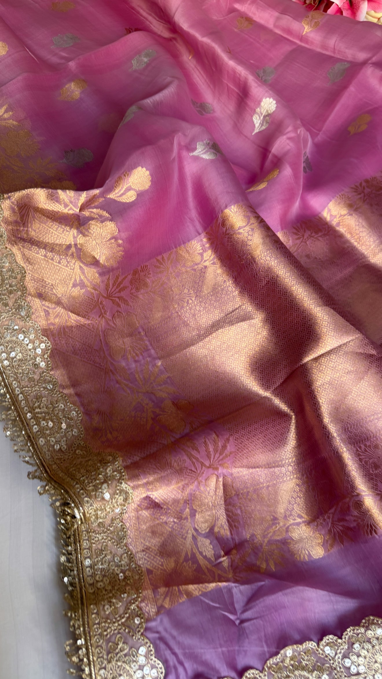 4D shaded kora silk banarasi multicoloured kadhwa saree