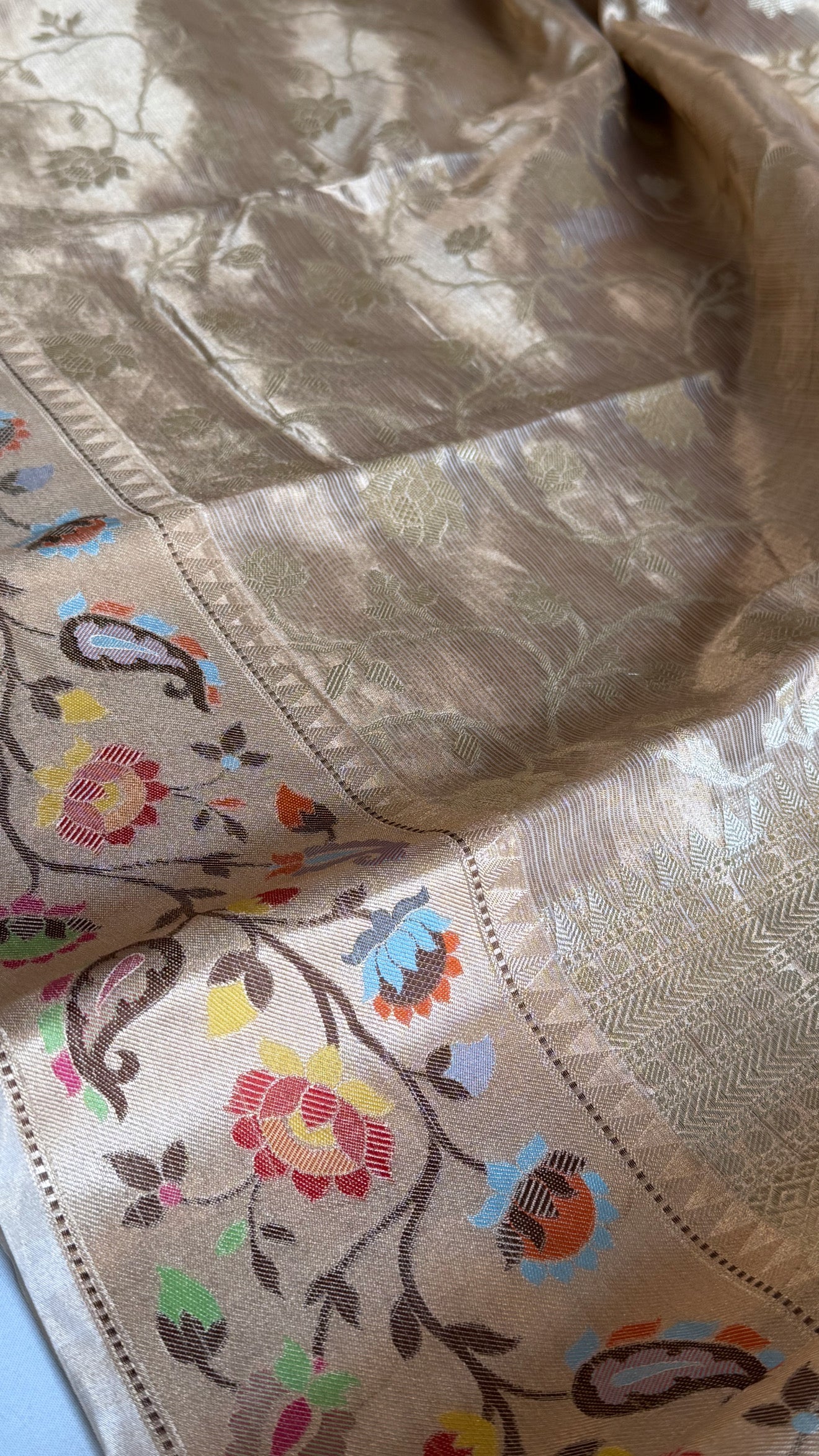 Paithani border kanjivaram banarasi tissue silk meenekari kadhwa saree