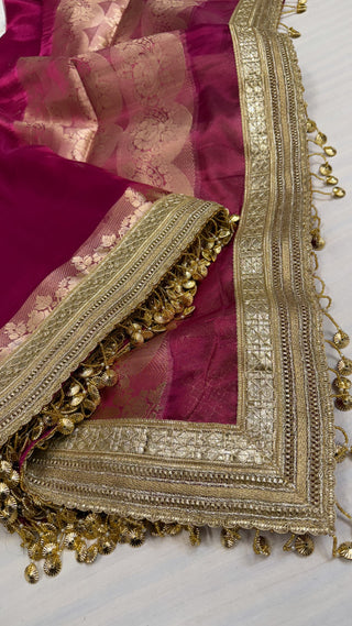 Maharani hot pink tissue silk kadhwa saree