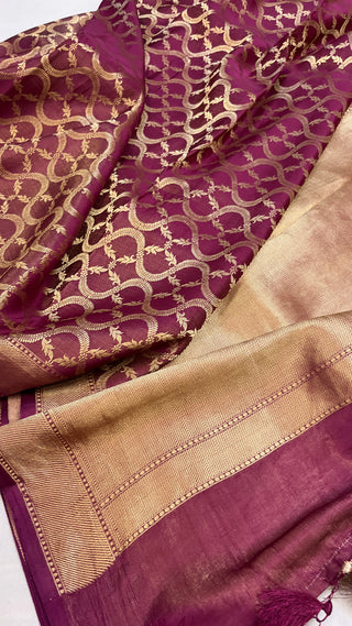 Wine purple banarasi mashru-tissue silk kadhwa jaal saree