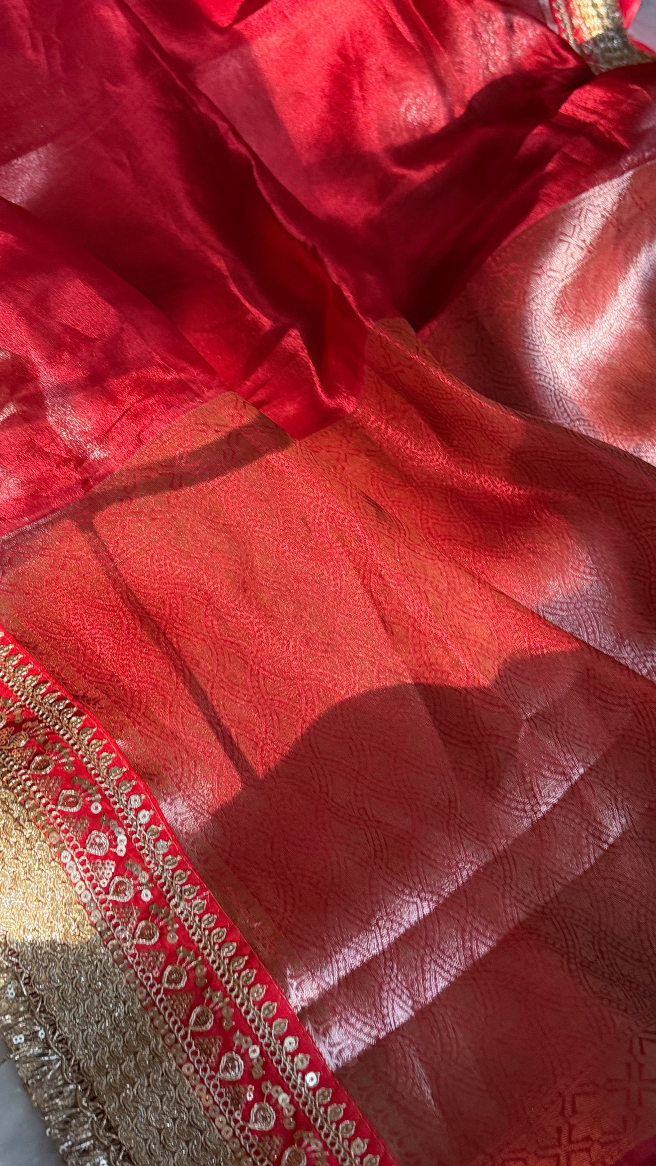 Teej special - Blood red tissue silk maharani red kadhwa saree