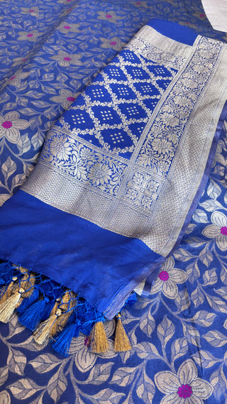 Ink blue moonga brocade silk suit set