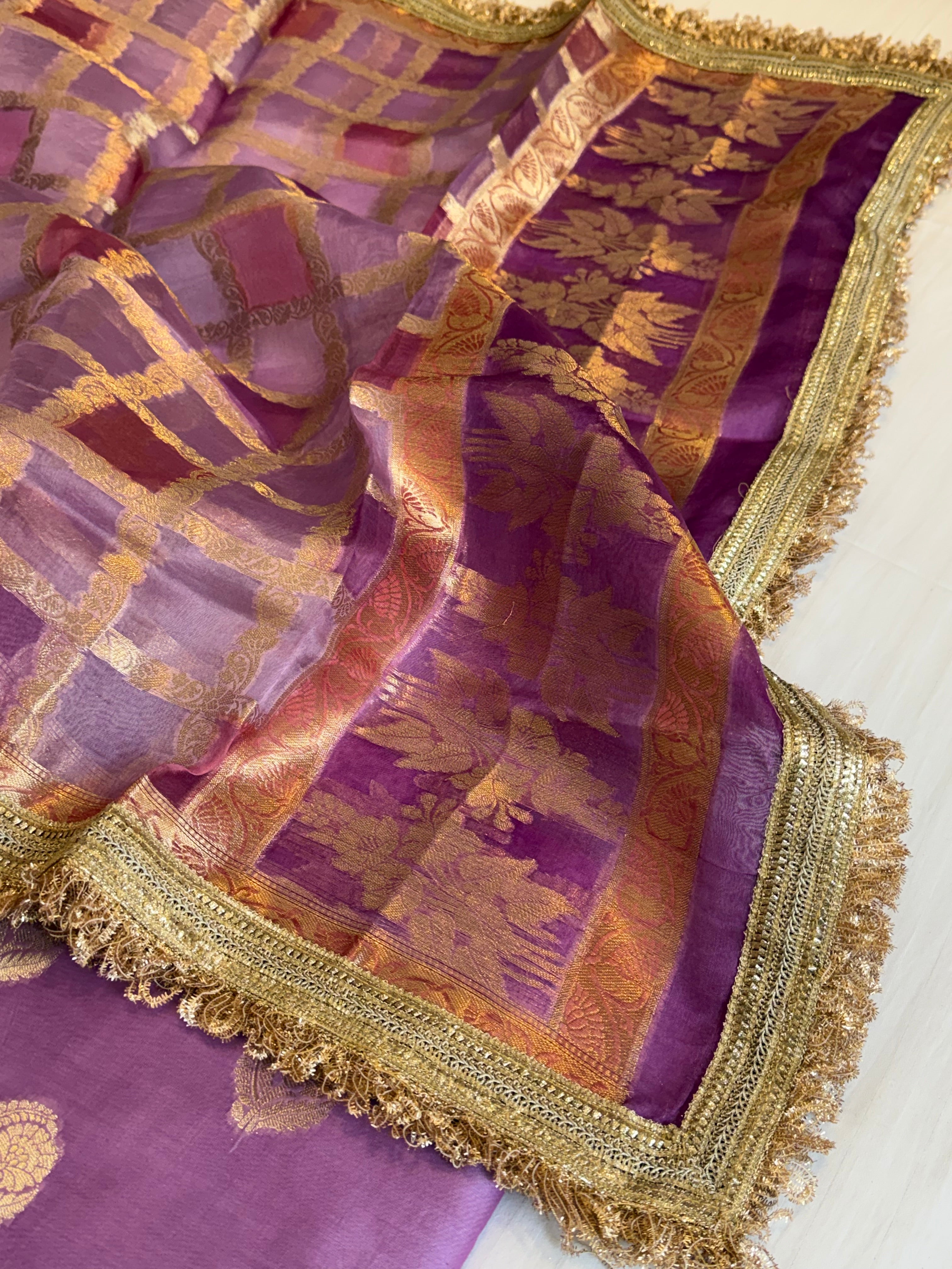 Shades of purple - Kora silk rangkaat kadhwa duppata paired with silk kurta set