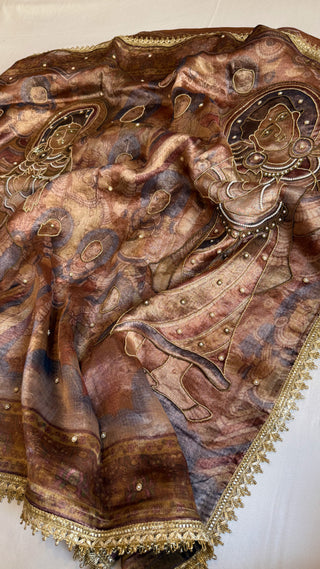 Printed tissue silk heavy hand embroidered gotapatti saree