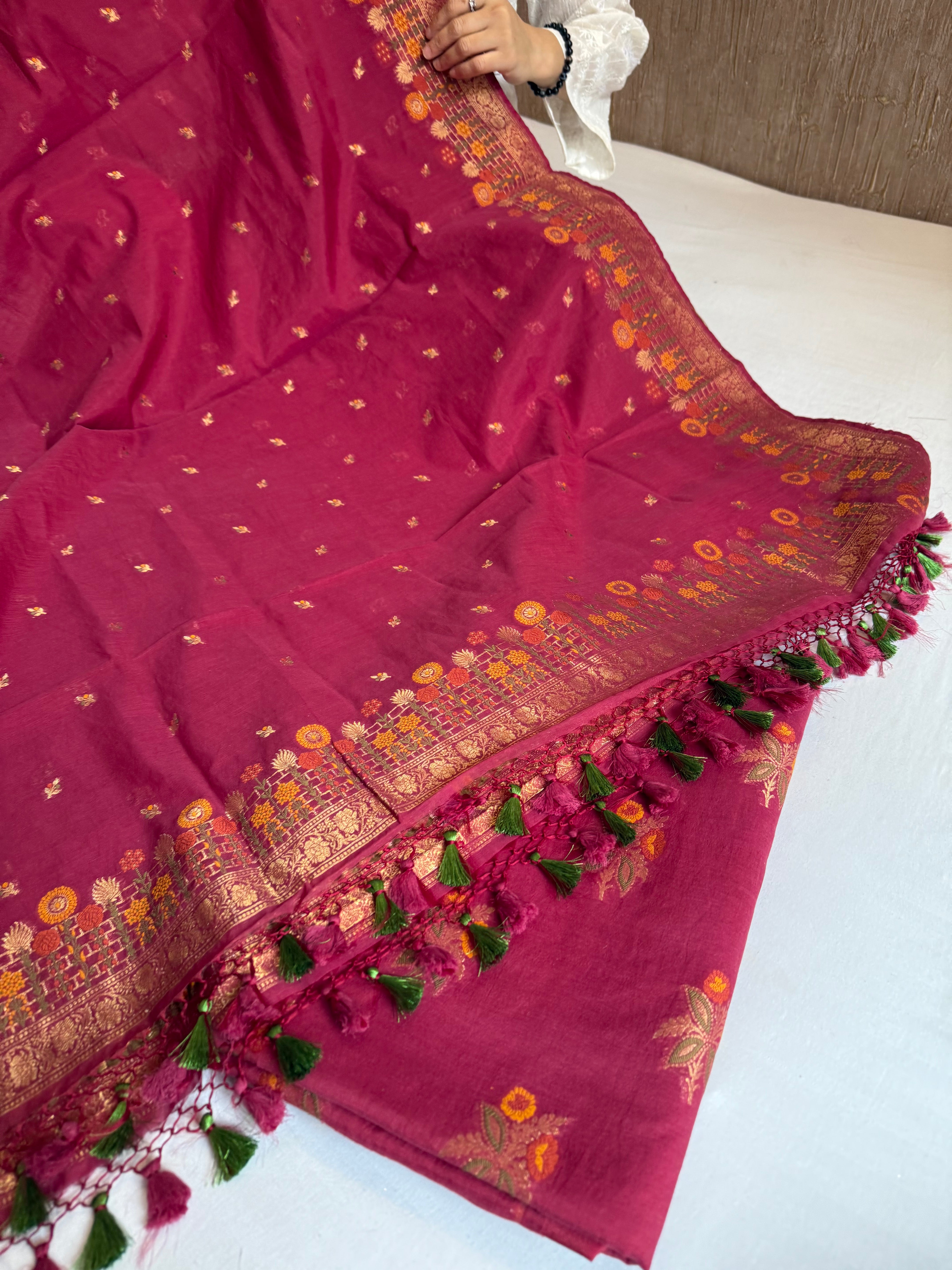 Banarasi cotton resham meenakari suit set