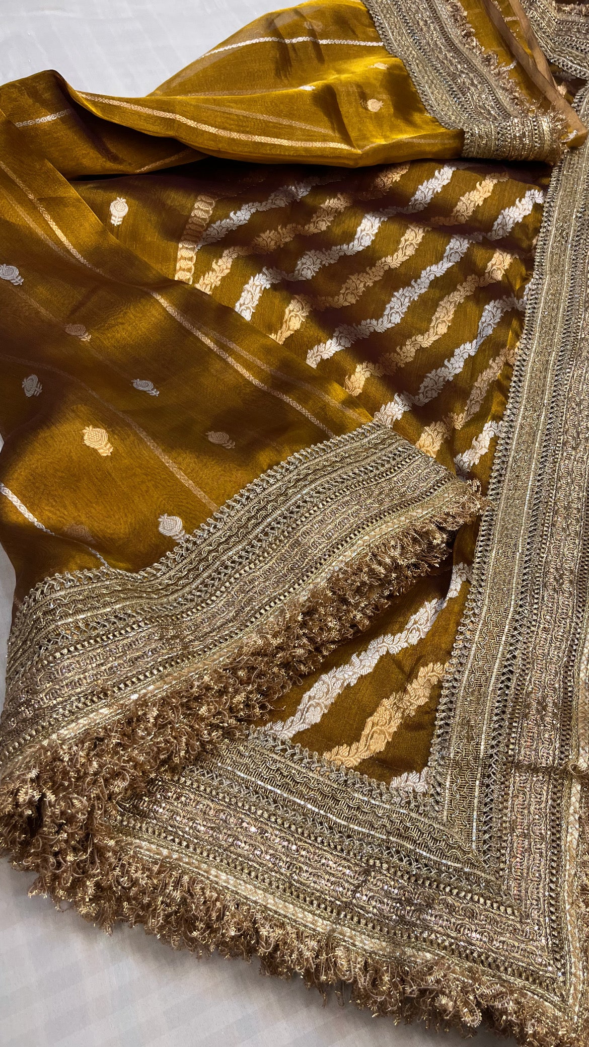 Maharani olive gold tissue silk saree