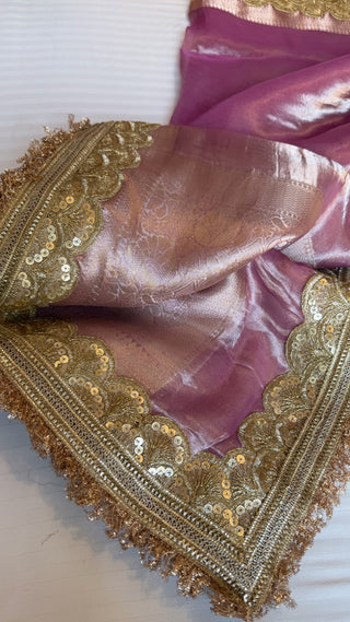 Most viral maharani blush pink tissue silk kadhwa saree