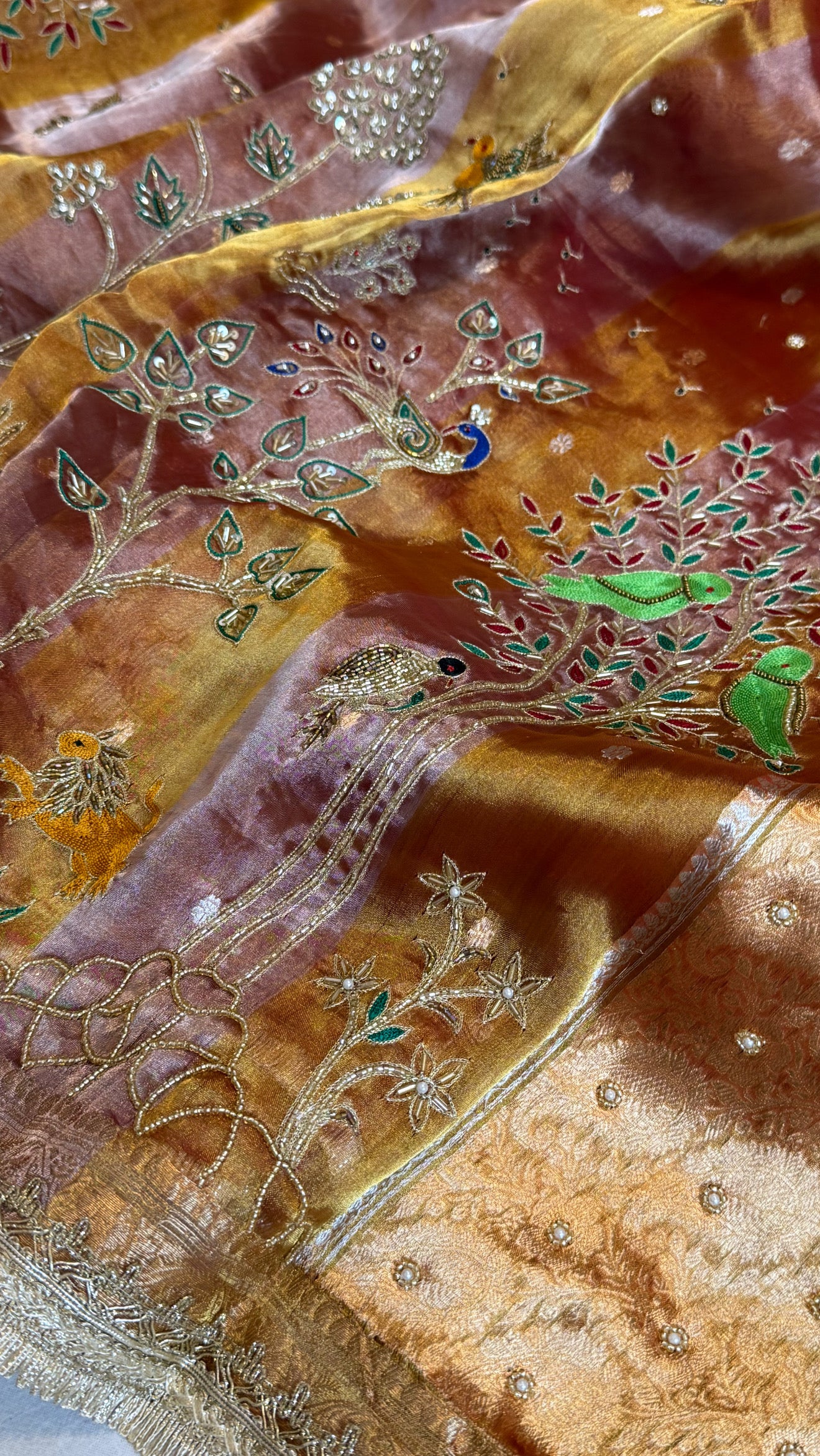 Hathi , ghoda aur palki wali saree - Husn tissue silk hand embroidered saree