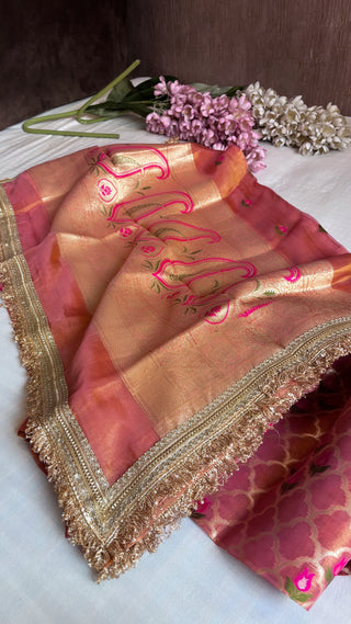 Heeramandi dusty pink tissue silk meenakari suit set