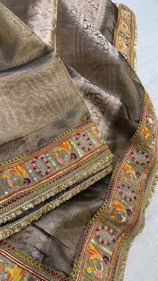 Mouse grey maharani tissue silk meenakari border saree