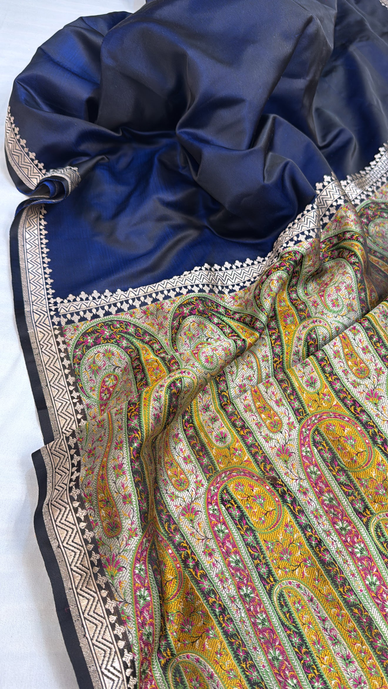 Mashru satin silk navy blue jamevar pallu banarasi saree