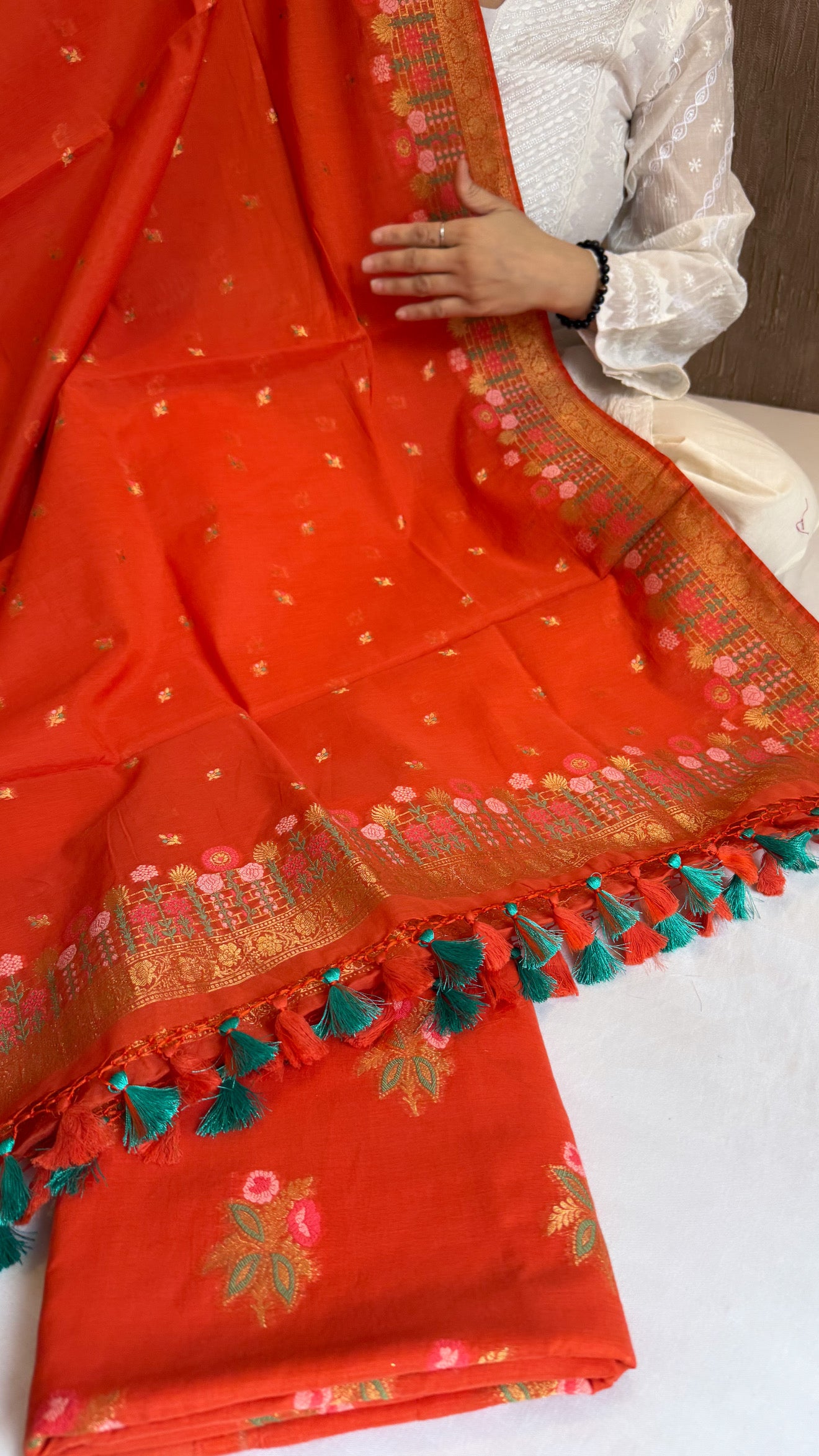 Banarasi cotton resham meenakari suit set