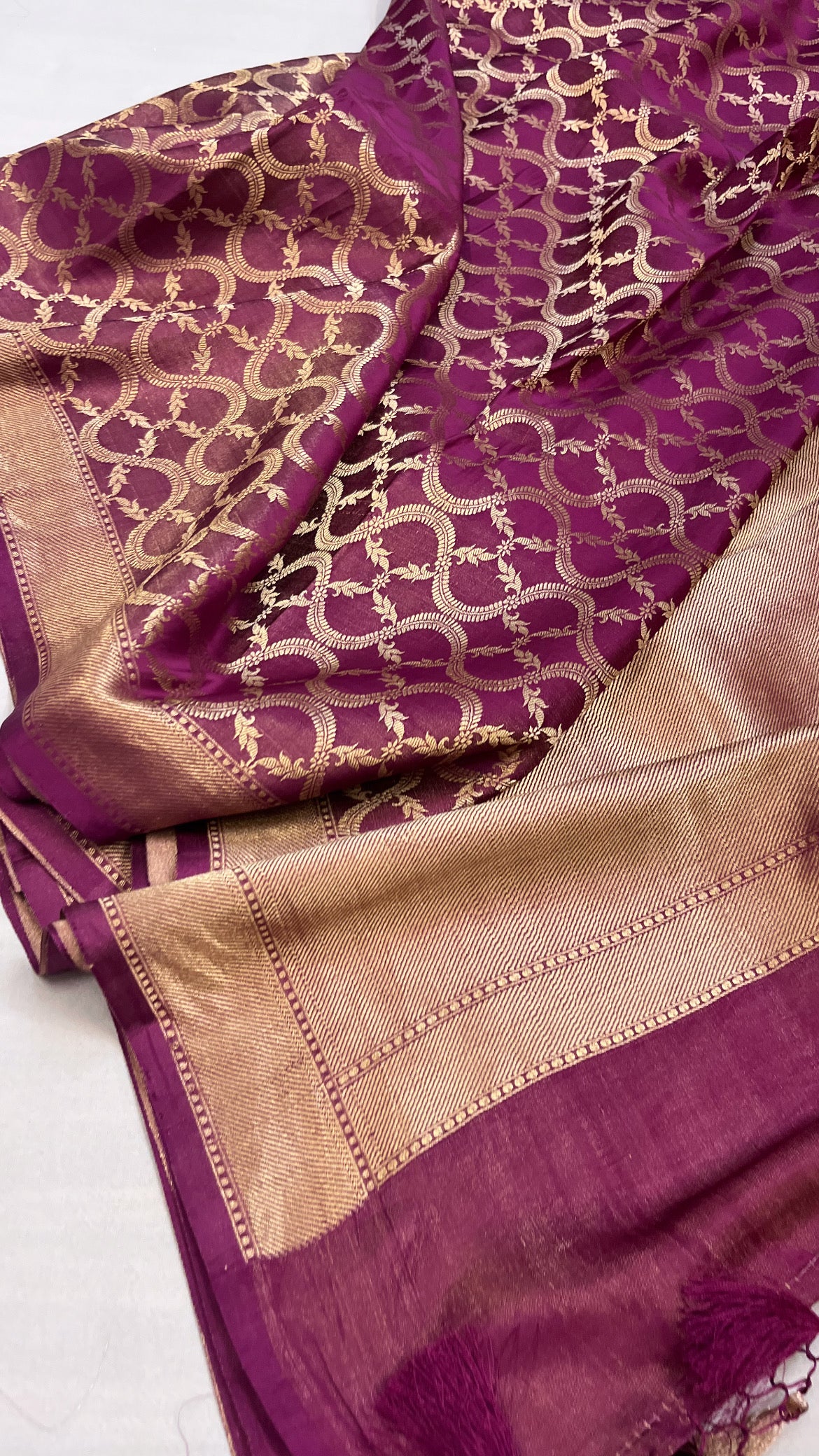 Wine purple banarasi mashru-tissue silk kadhwa jaal saree