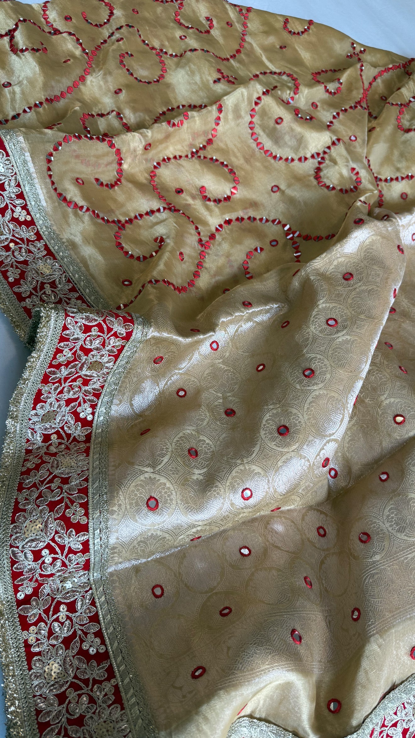 Sheesham edit - Heavy double tissue silk heavy hand embroidered mirror work saree