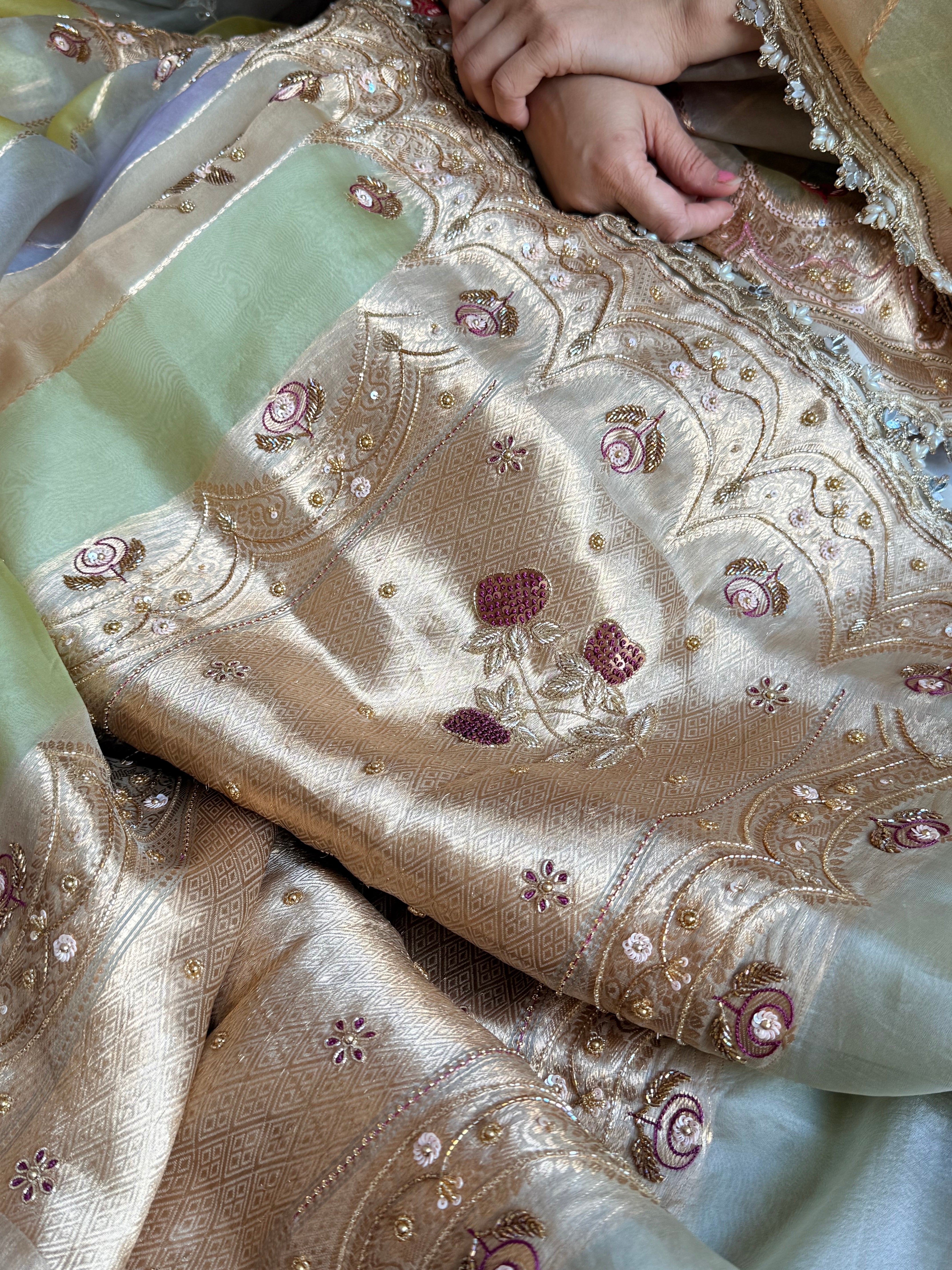 Rang birangi edit - striped kora silk hand embroidered rangkaat saree