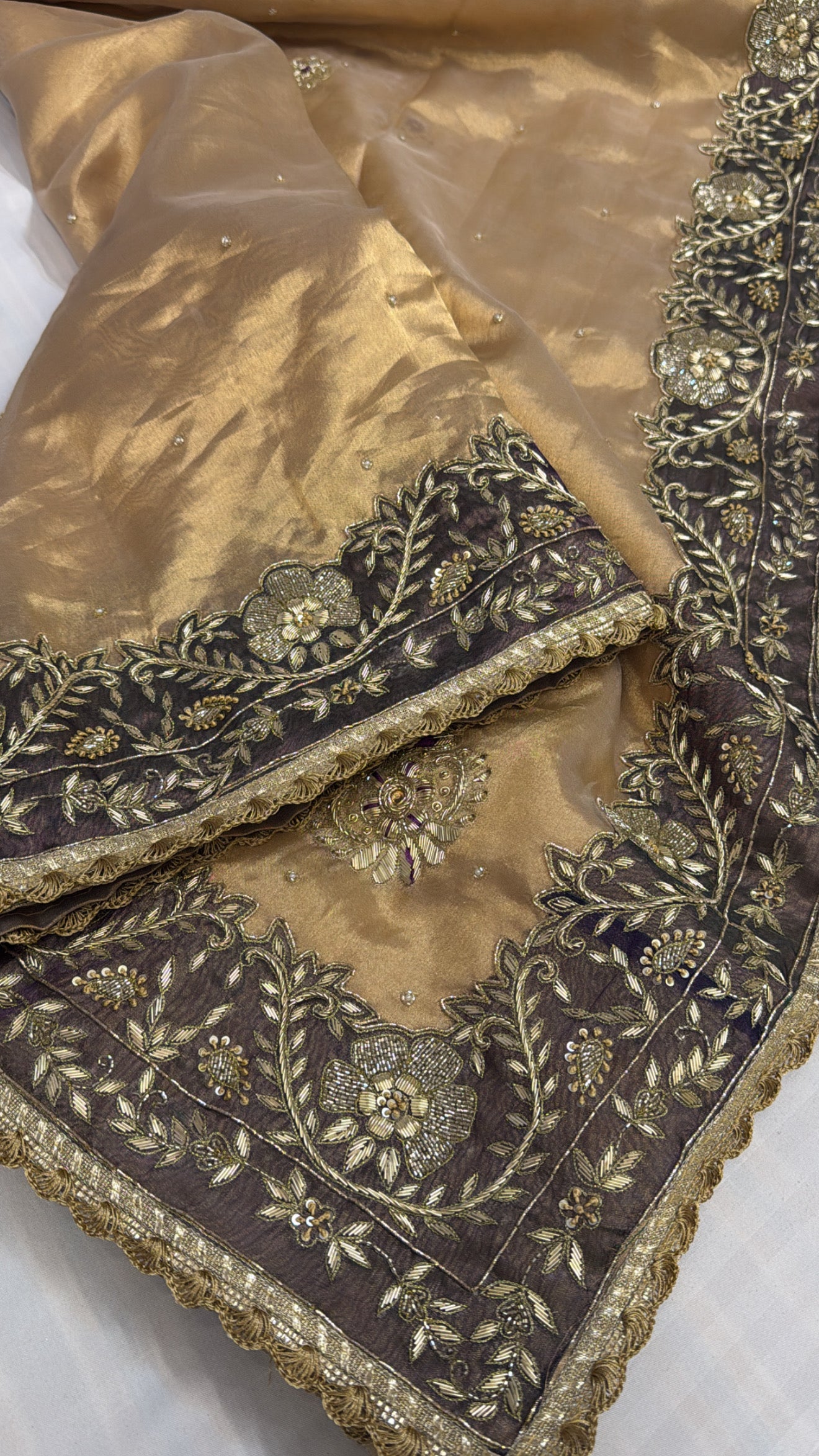 Banarasi heavy zardozi border tissue silk hand embroidered saree
