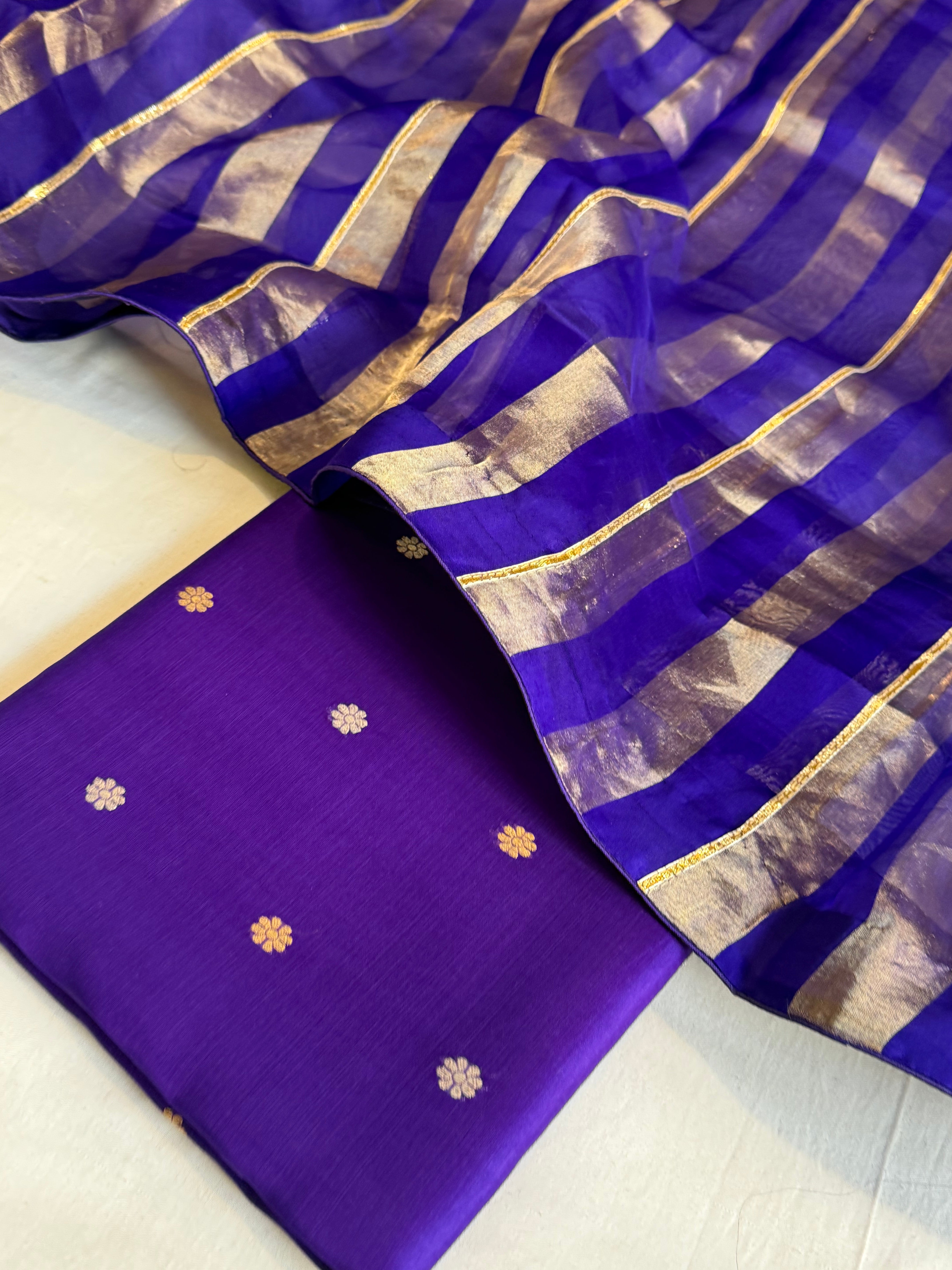 Banarasi kora silk kadhwa striped suit set