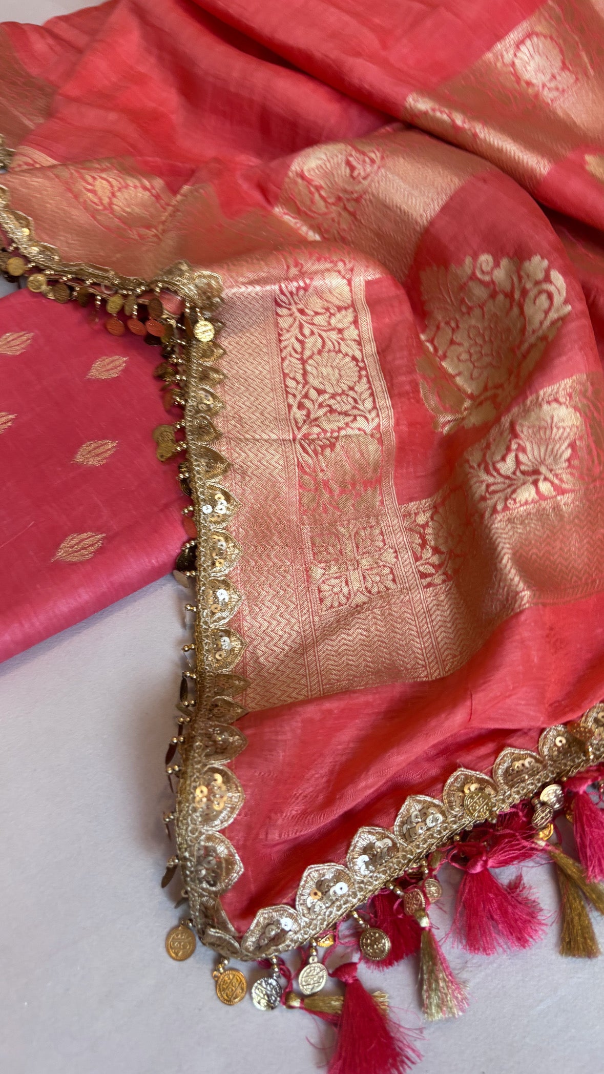 Bright peach linen gorgette suit sets