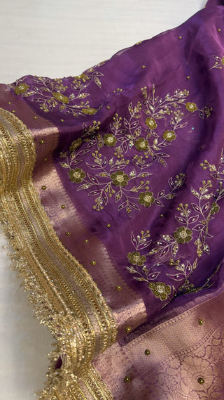 Husn shadi wali saree - Soft violet husn tissue silk heavy hand embroidered saree