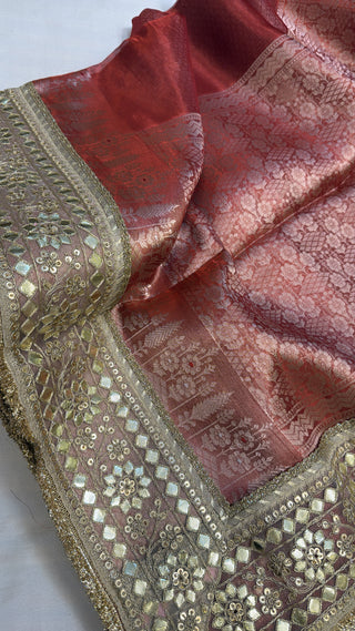 Maharani tomato red tissue silk saree
