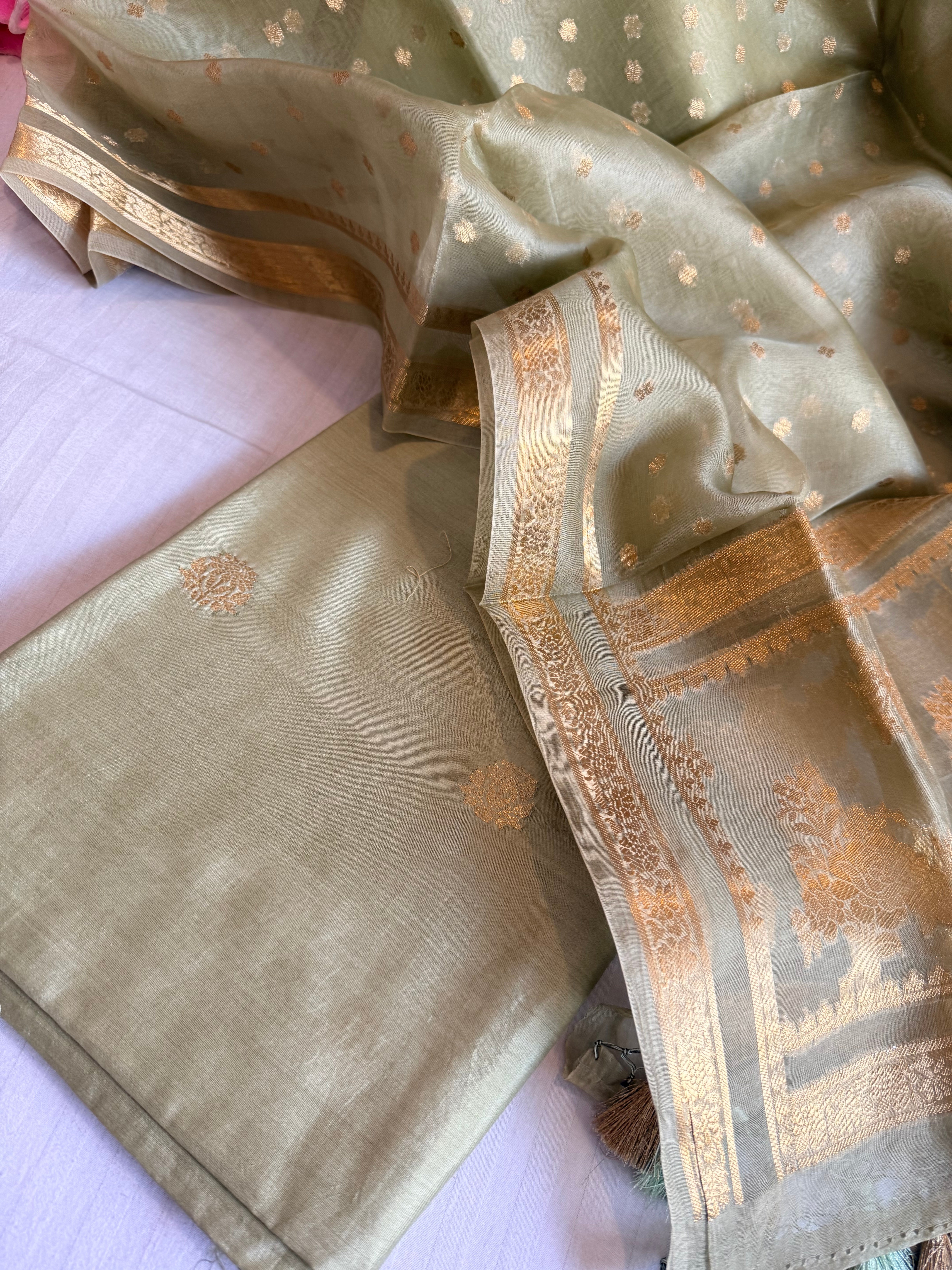 Summer suit sets - Spun chiniya silk kadhwa buti kora silk duppata suit sets