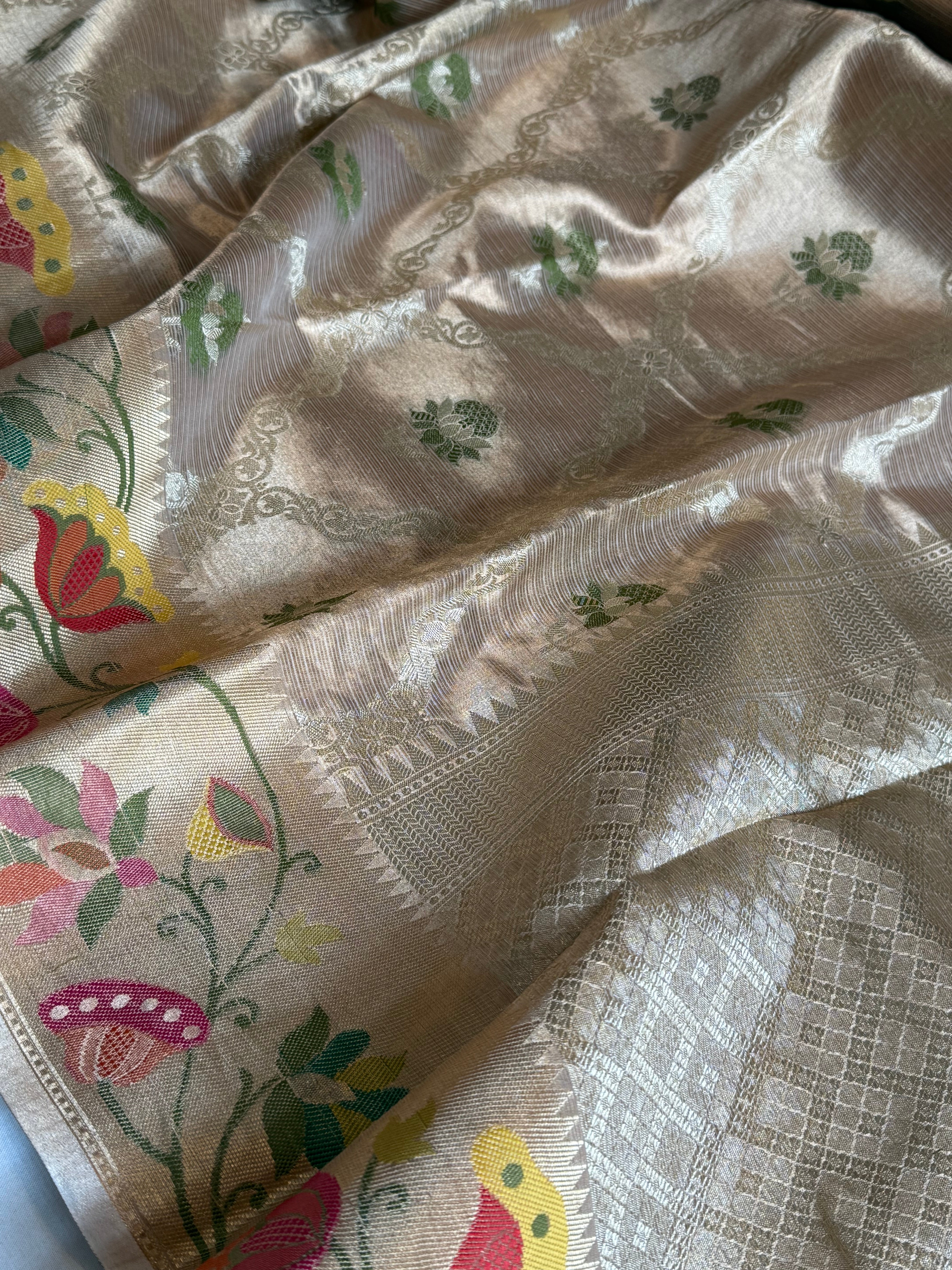 Paithani border kanjivaram gold tissue silk kadhwa meenakari saree