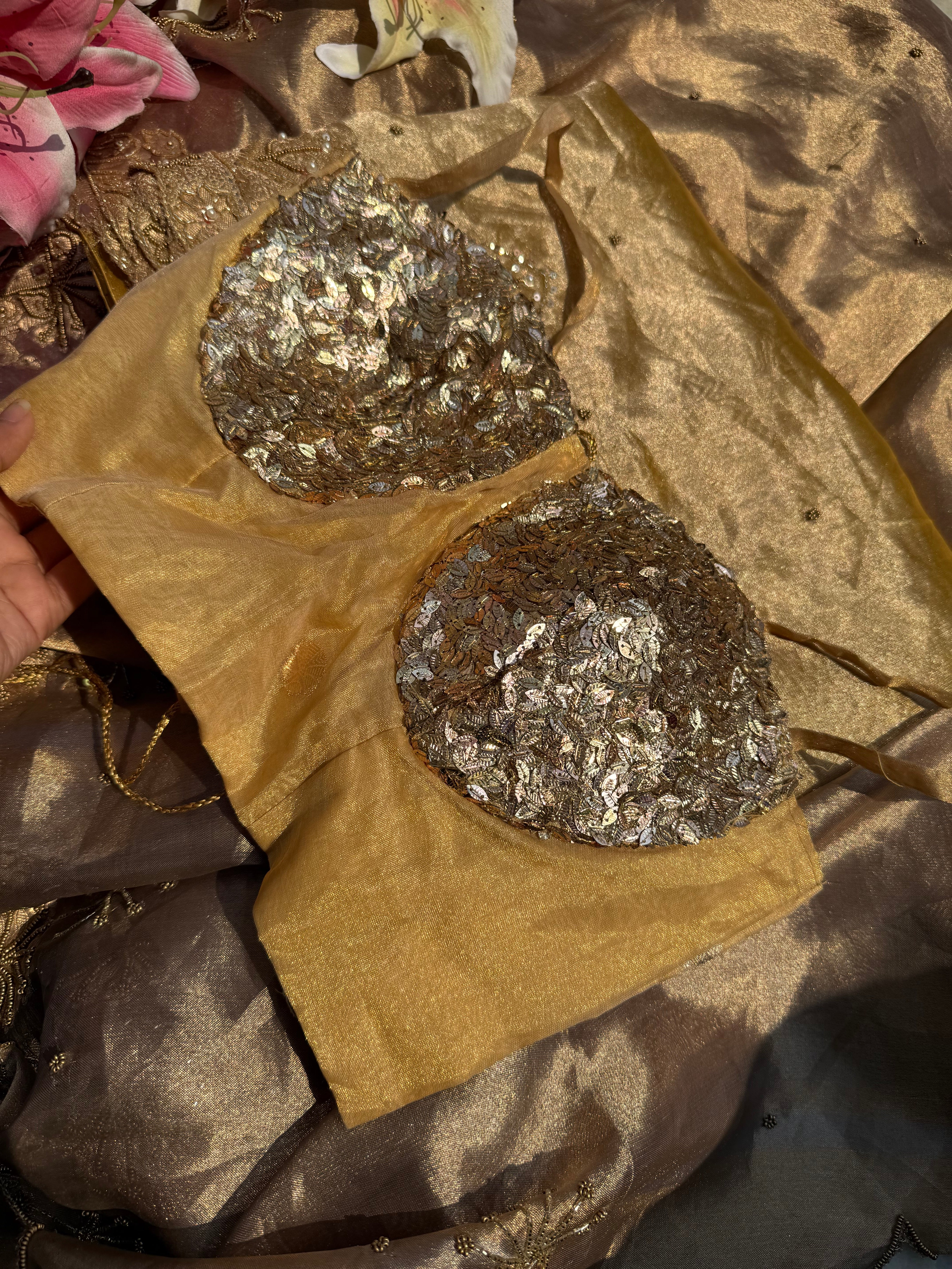 Golden sequence free size blouse piece