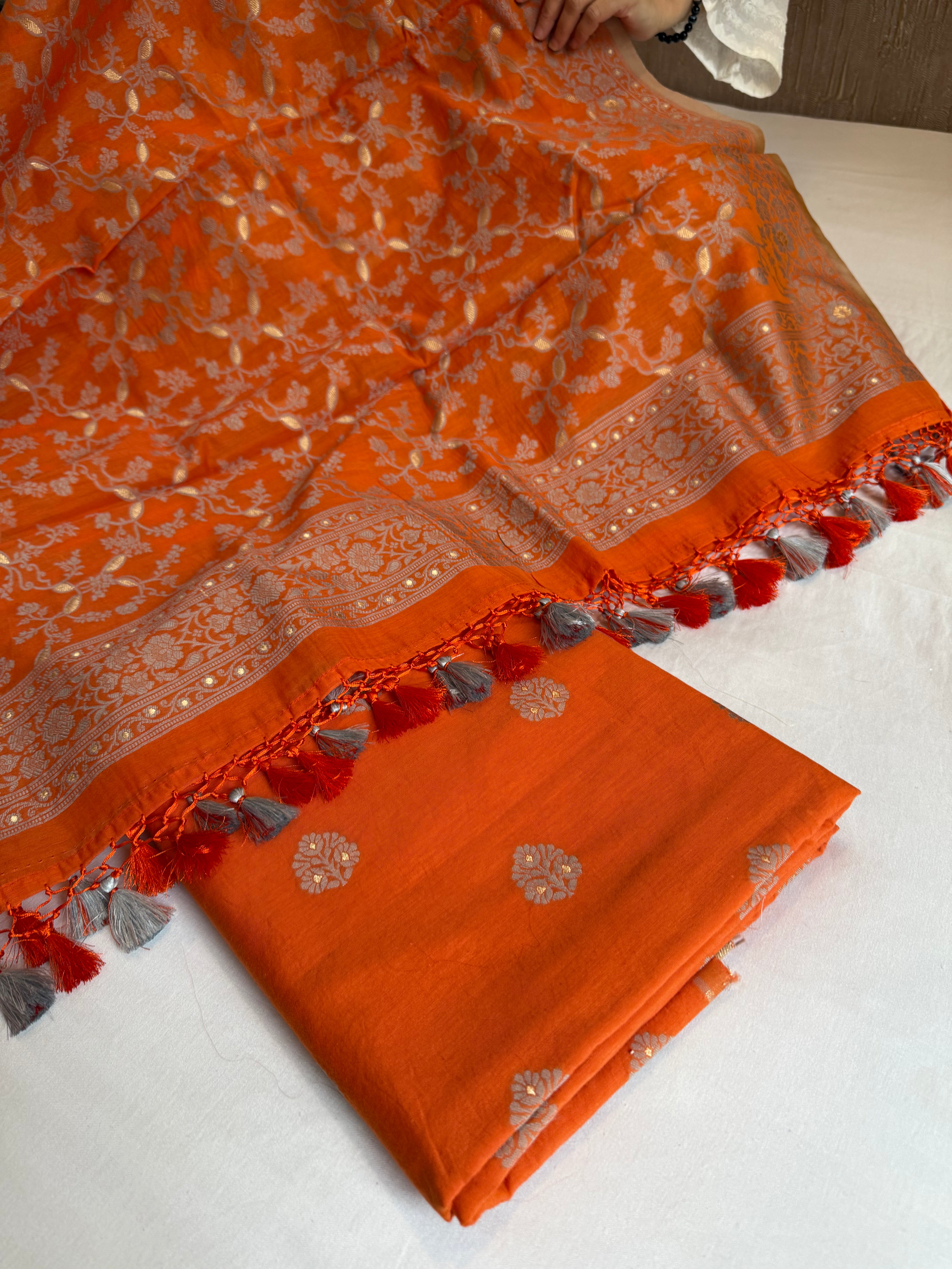 Banarasi cotton resham meenakari suit set