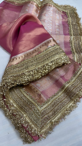 Maharani baby pink tissue silk kadhwa saree