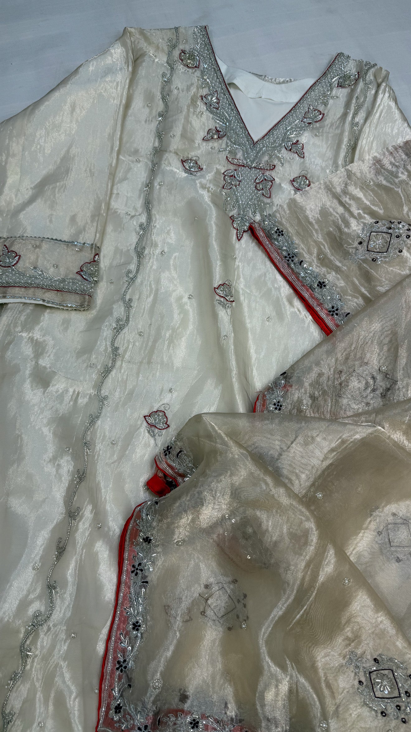 Dulhan ka joda - Ivory tissue silk heavy hand embroidered zardozi suit set